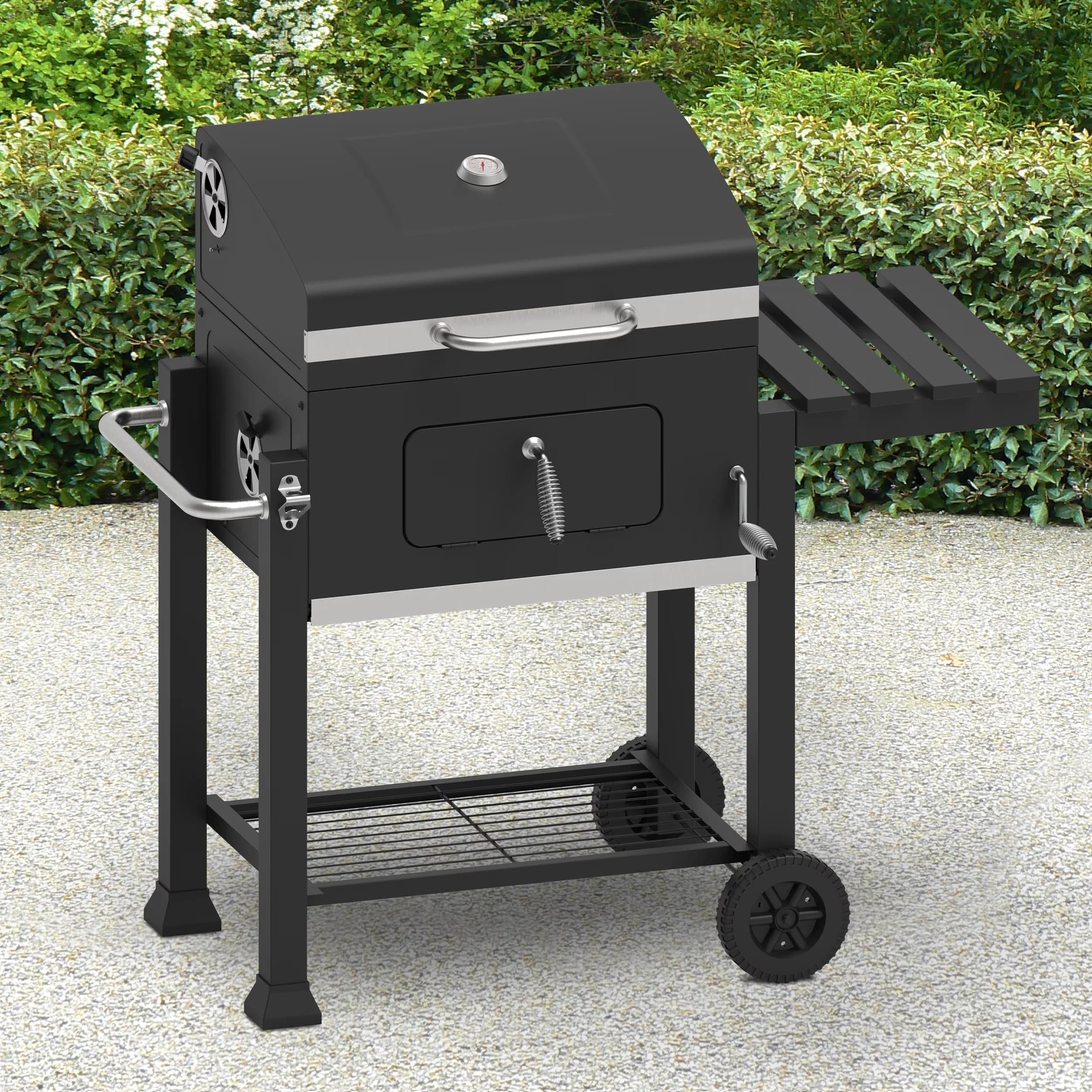 Compact Charcoal Grill with Adjustable Charcoal Tray - Black Steel - Easy to Use Model 994657