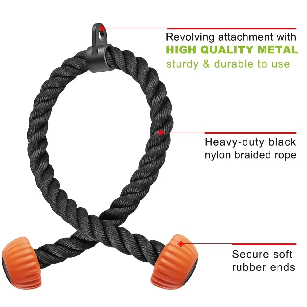Compact Home Gym Accessory with Heavy Duty, Easy to Grip & Non-Slip Cable Attachment, 28 inch Tricep Rope Pull Down Cable - Orange... Model 156976