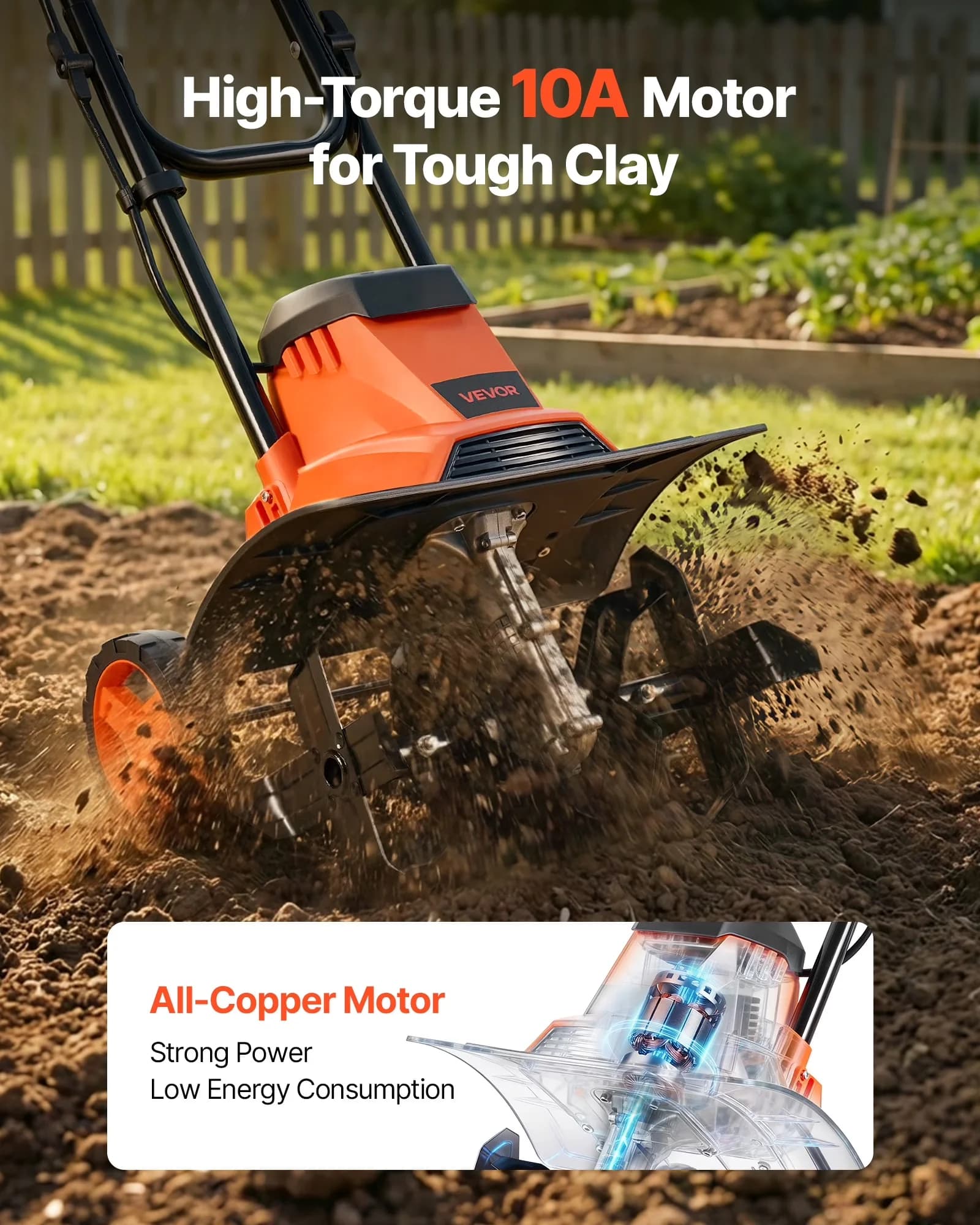 Quality Trillers Cultivator with Steel Tines and Foldable Handle, Corded Electric Tiller, 10-Amp Motor Heavy-Duty Tilling Machine - Model 133476