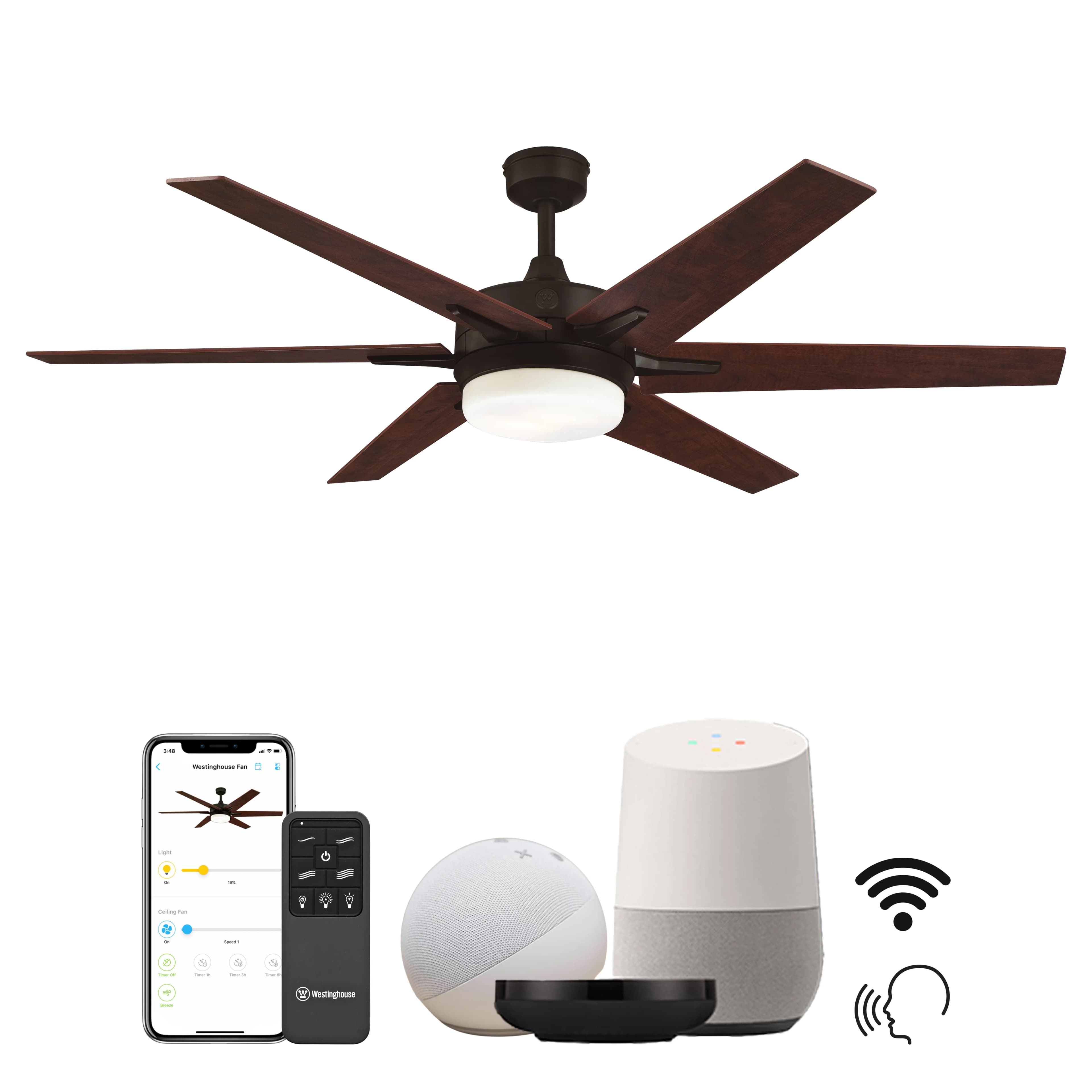 Ceiling Fan Modern with LED, Remote Controlled, Dimmable - Glass Bronze Model 01BE16