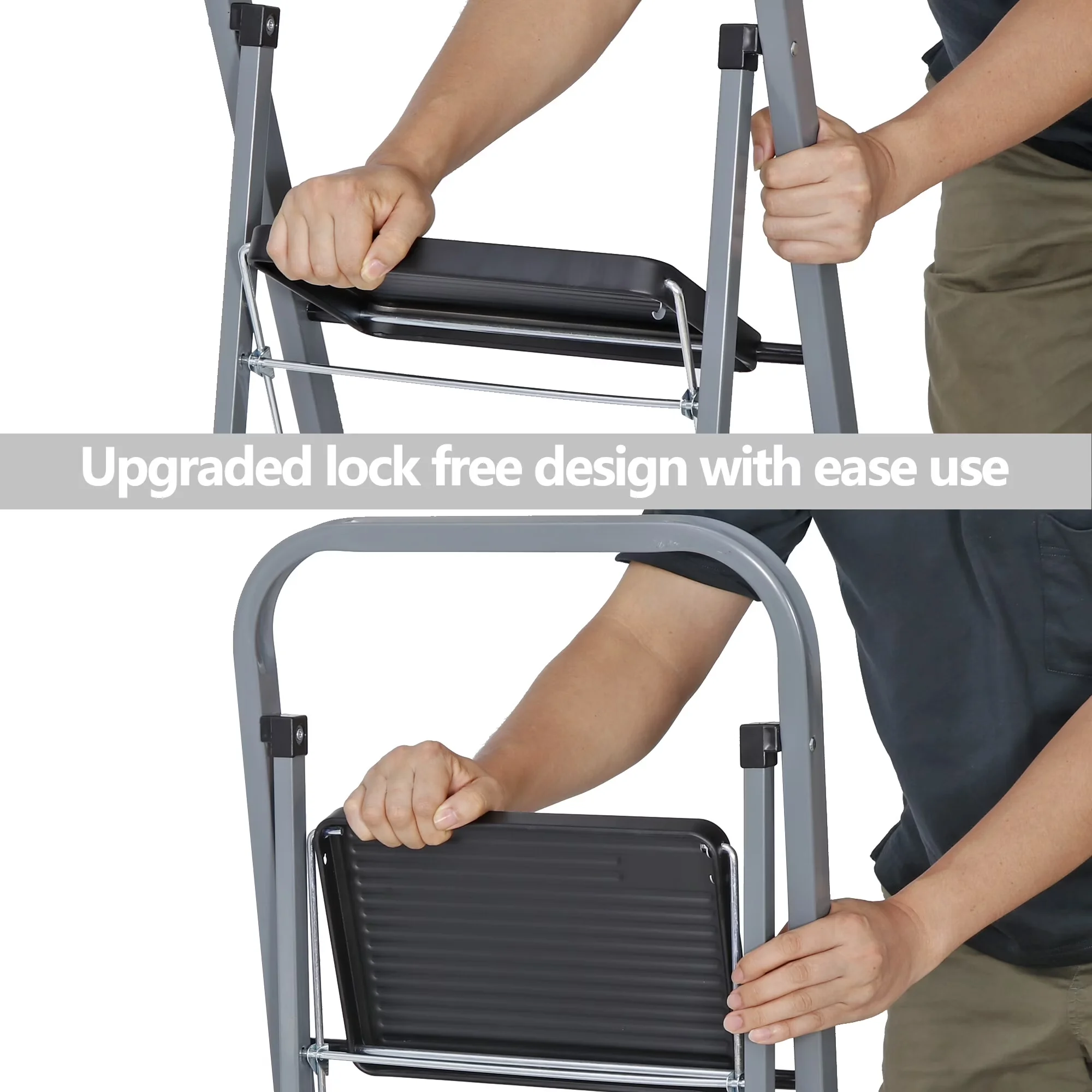 Efficient Ladders And Step Stool with Color: Gray & Black, Handgrip, Open Dimensions: 28" L x 18" W x 41" H - Steel 3-Step Model 663F2F