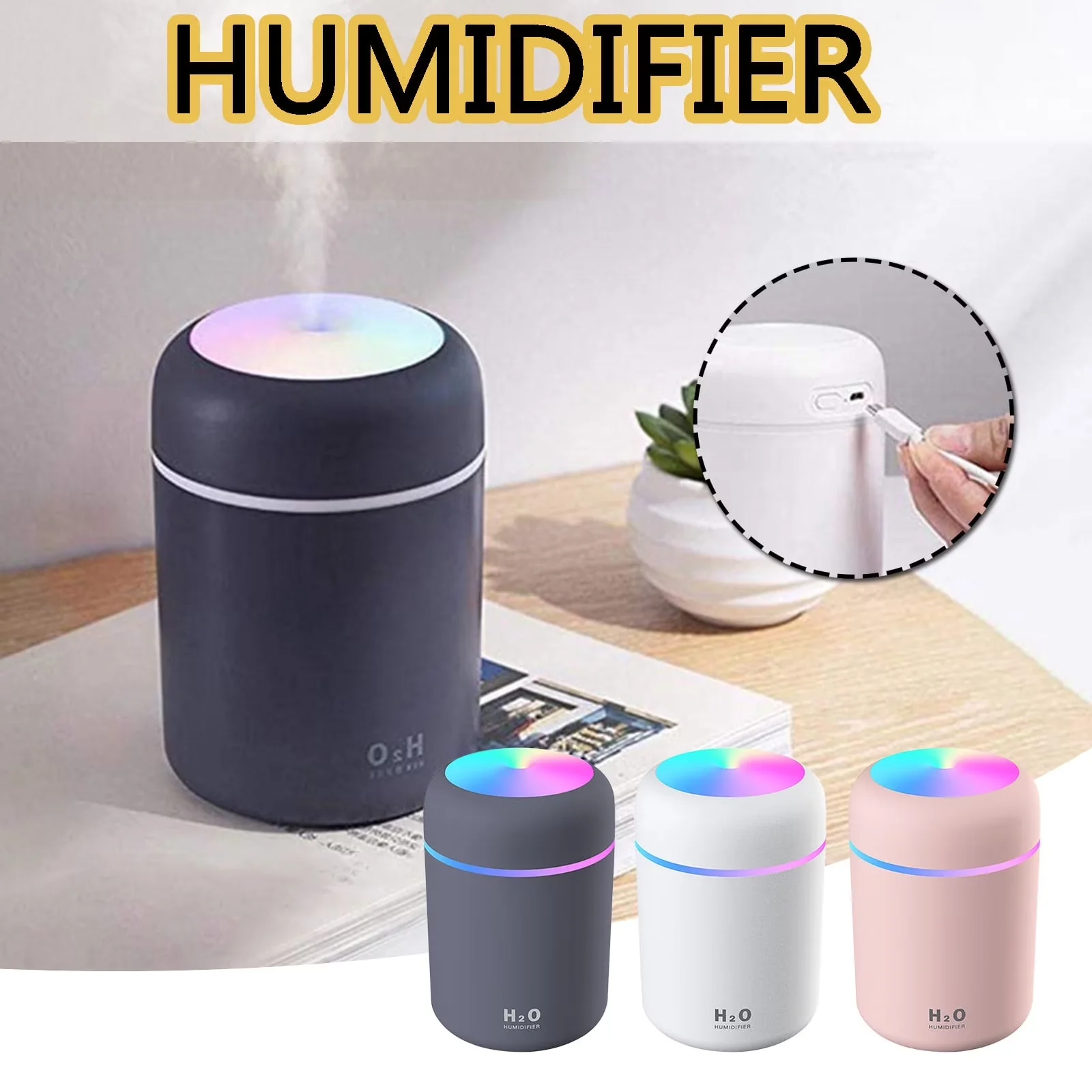 Versatile Humidifier with Automatic Shut-Off, Capacity: 300ml, Color: Black / Pink - Black Model AF7CAE