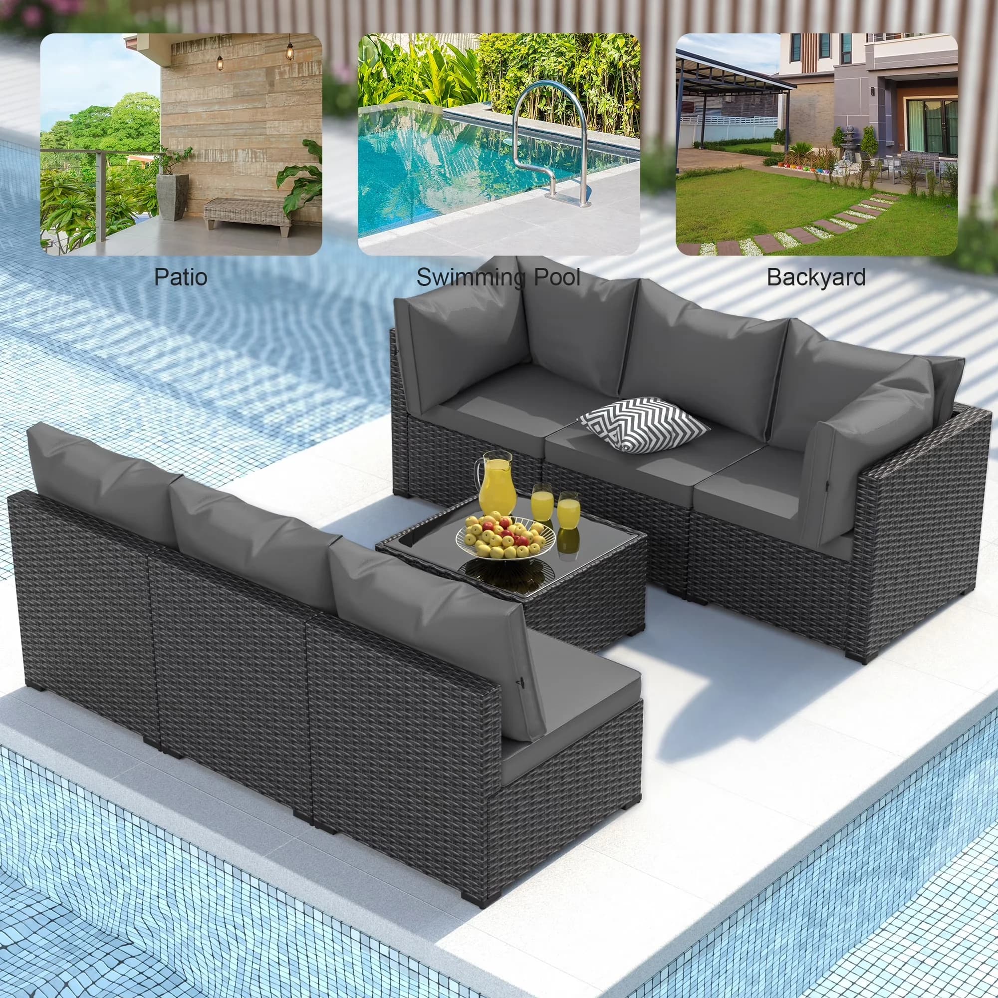 Sleek Outdoor Sofas Sectional with Weatherproof, Grey - Patio - Residential Grade Model 832B79