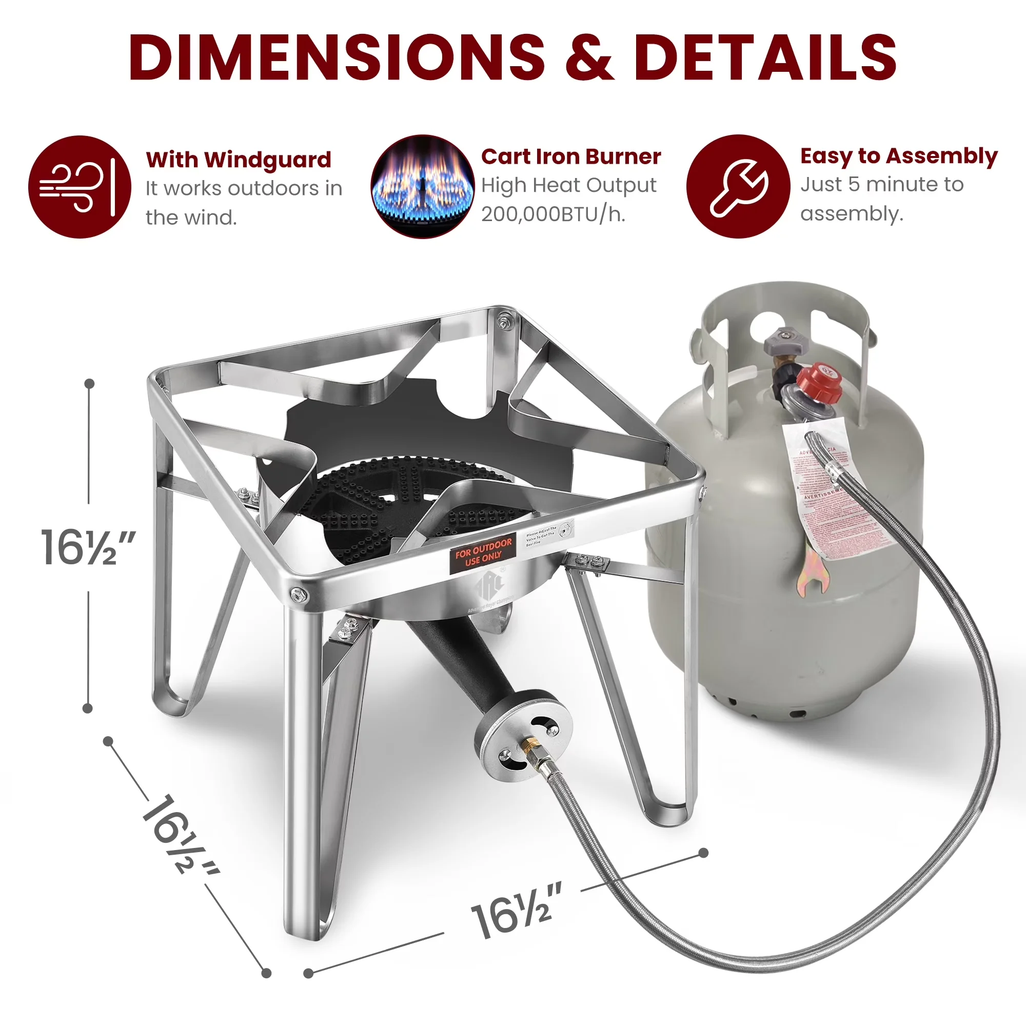 Outdoor Fryer Professional with 200000 BTU, Adjustable Regulator, Tamale Steamer Pot - Stainless Steel Model 793A5F