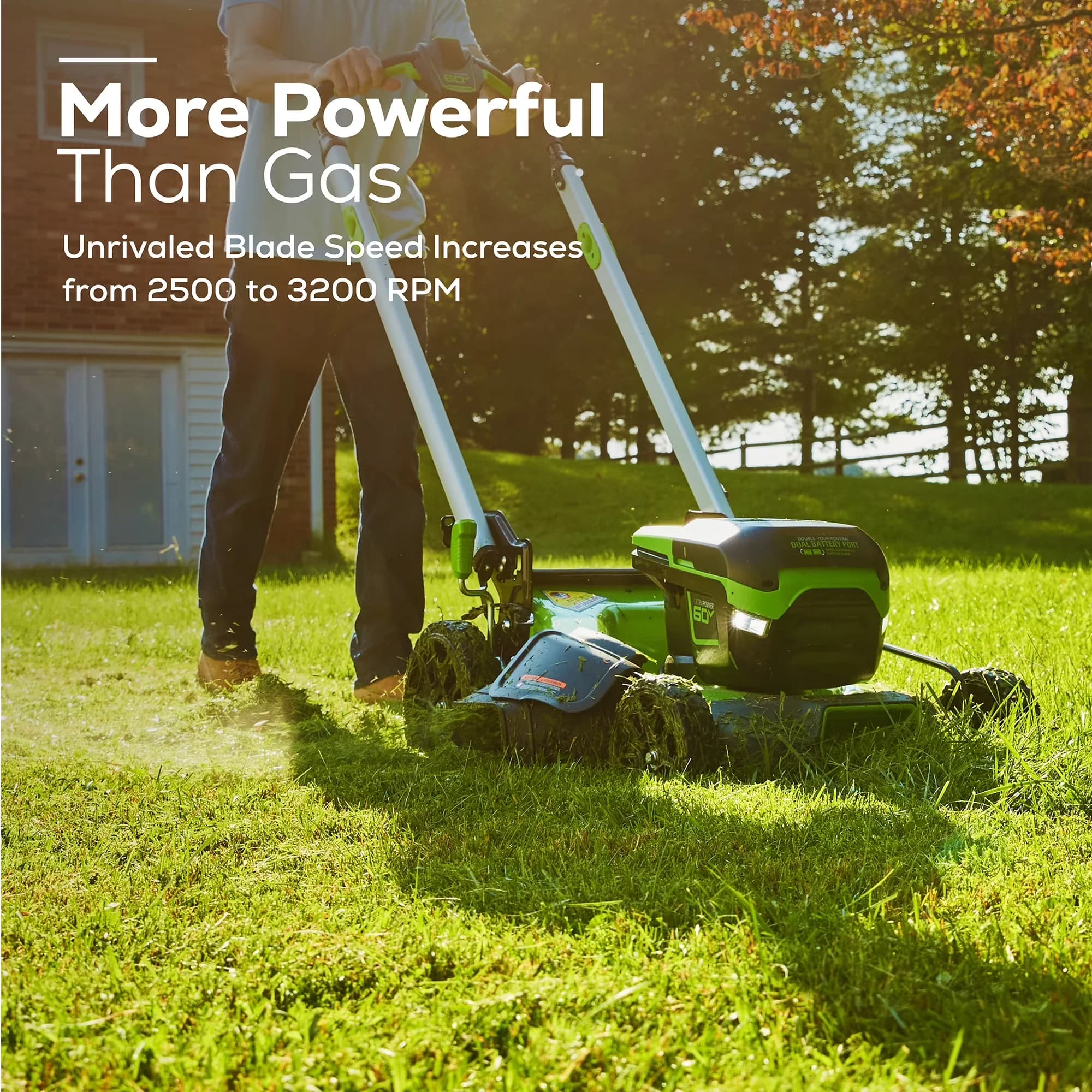 Innovative Push Mower with Battery, 60V, Battery Level Indicator - Rustic Charm Model 400510