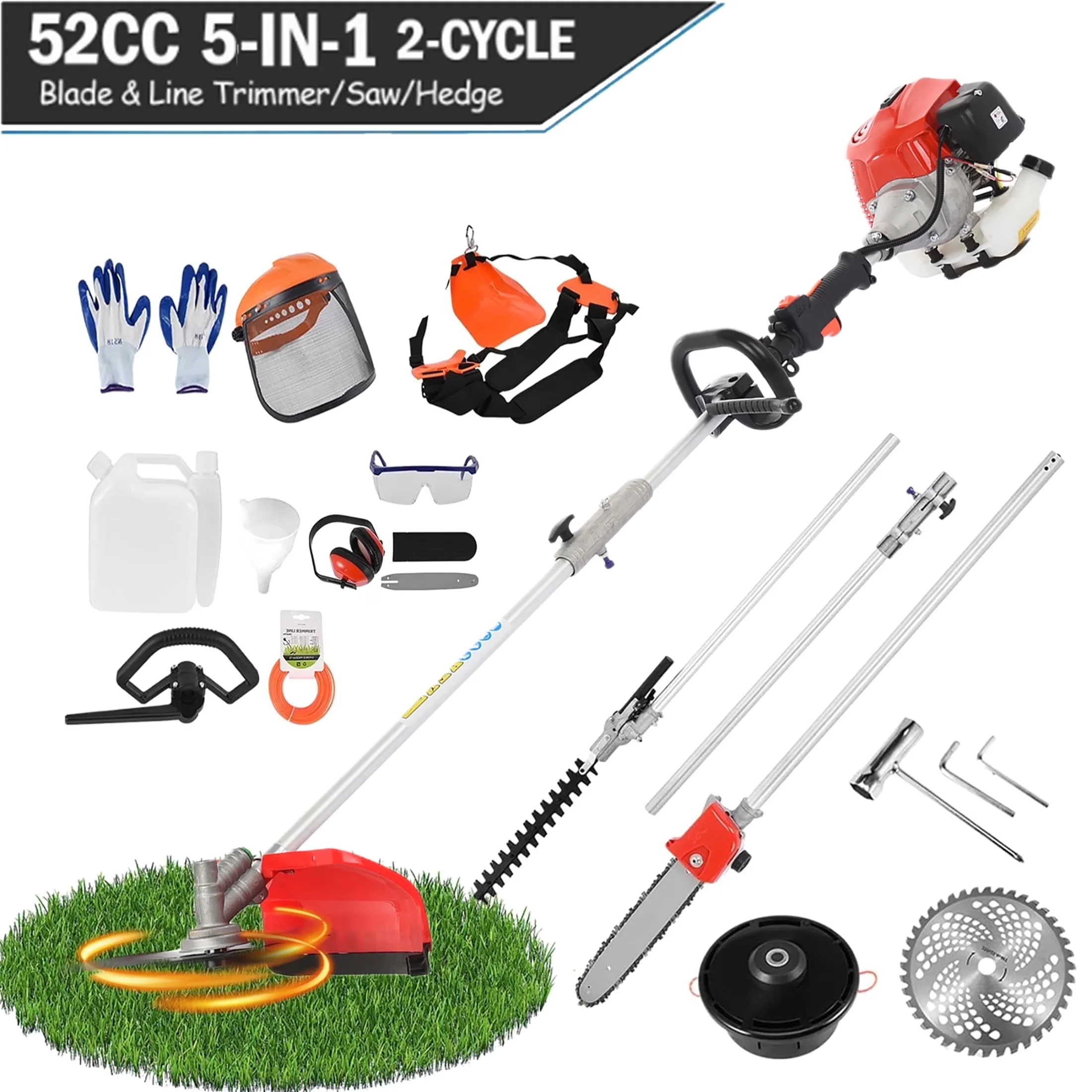 String Trimmer Stylish with Attachment Capable, Gas Pole Saw - Red for Garden Model 04F8ED