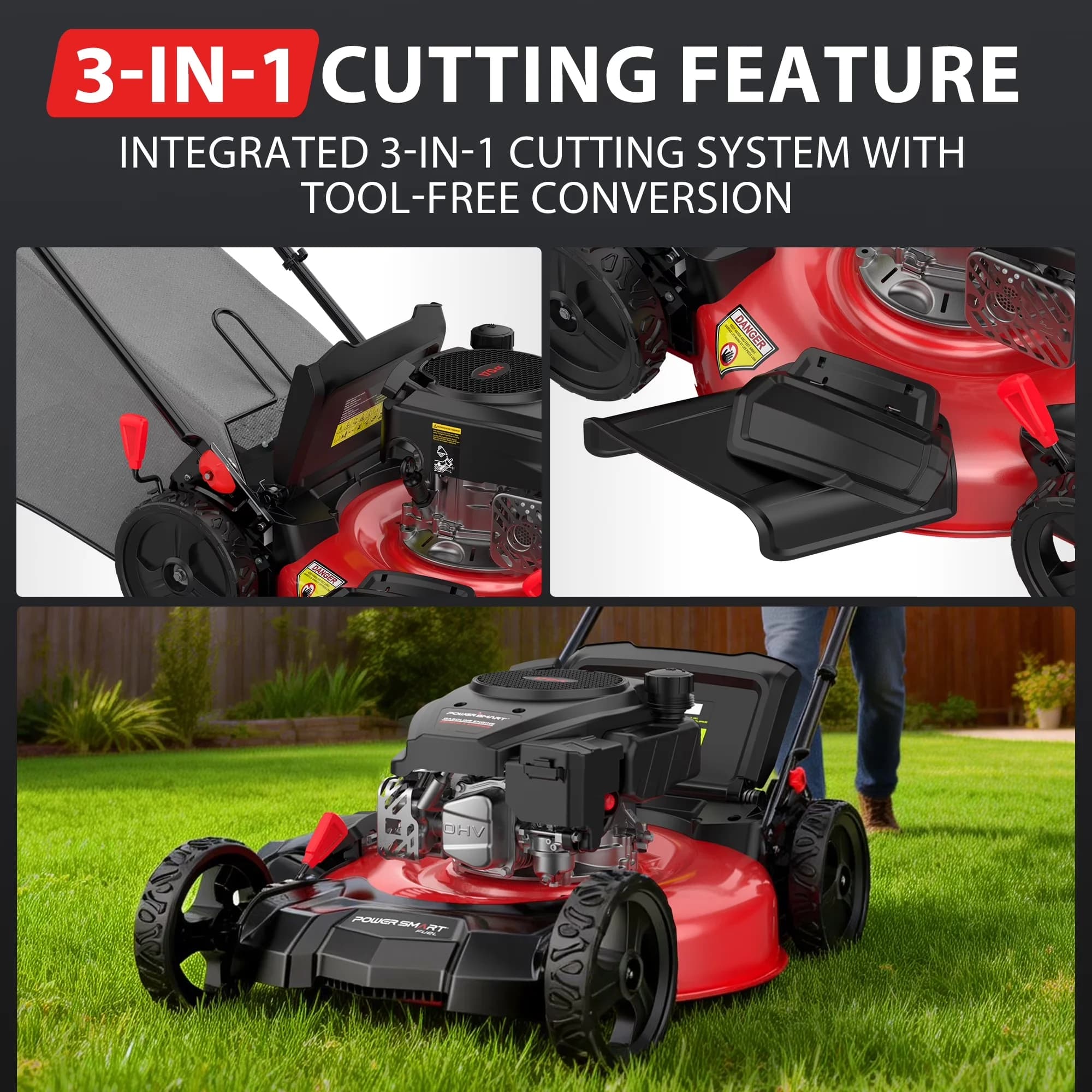 Push Mower Quality with Adjustable Cutting Height, Bagger, Tool-Free Adjustments - Model CFF92B