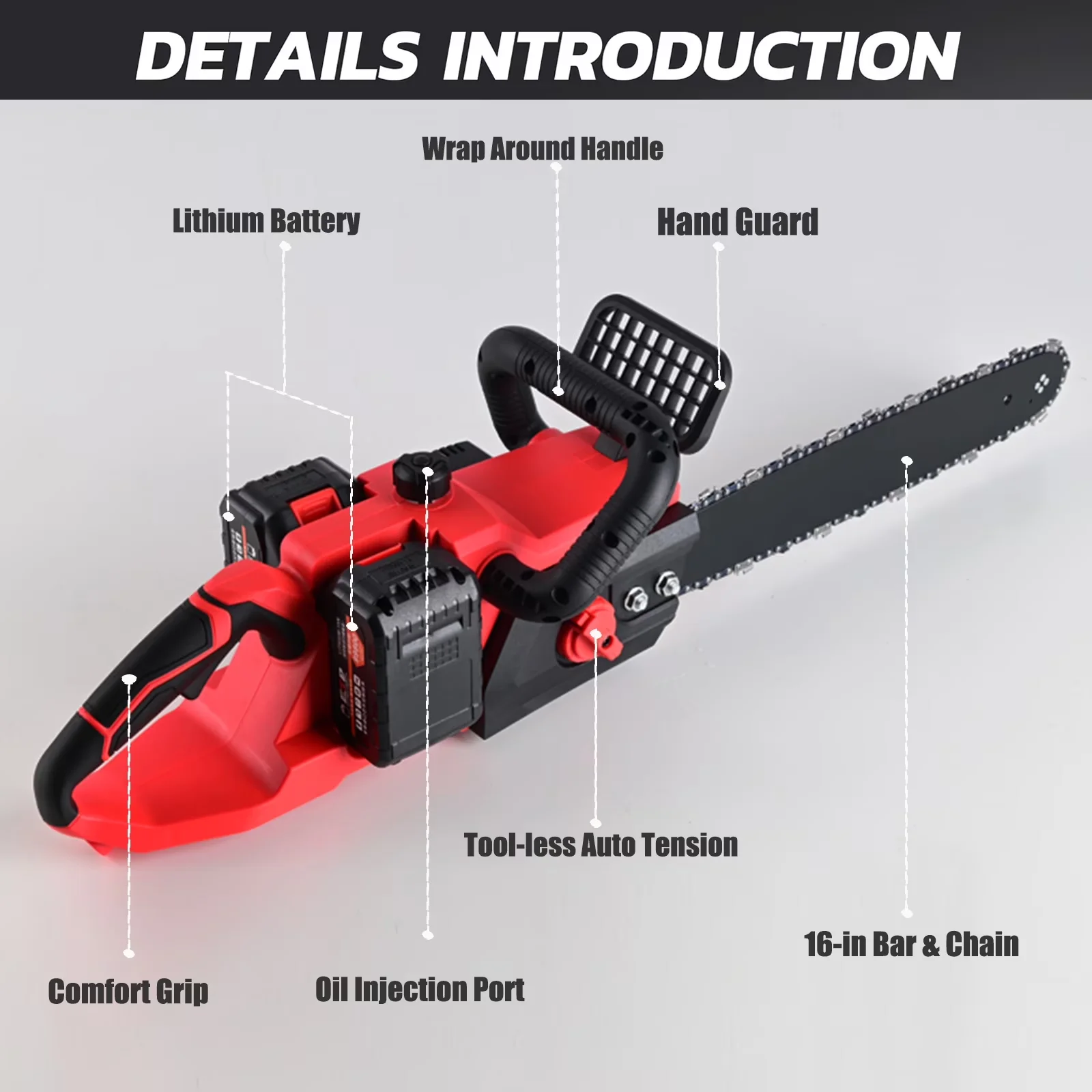 Innovative Chainsaw with Battery, 1200W, 42V - Red - Residential Grade Model B8F606
