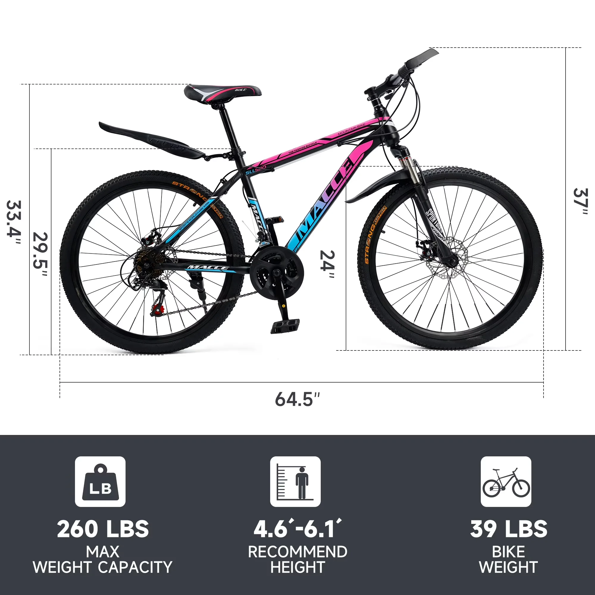 Innovative Mountain Bike with Adjustable Seat Height, Adjustable Speed, Fashion-forward spring suspension fork - Pink Model 2FBDF1