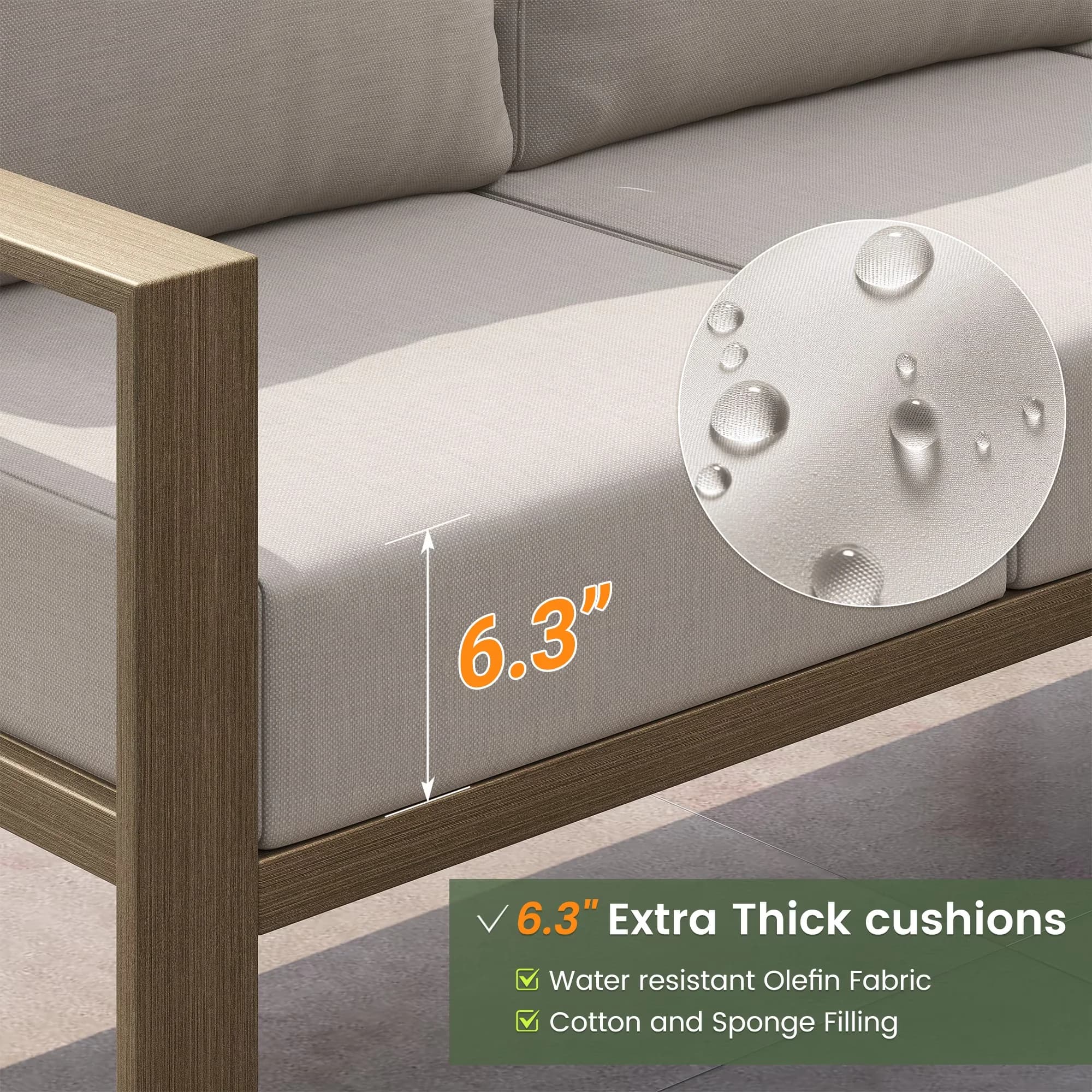 Versatile Patio Conversation Set with Weatherproof, 6" Thick Olefin Cushions - Steel for Garden Model 9F63D4