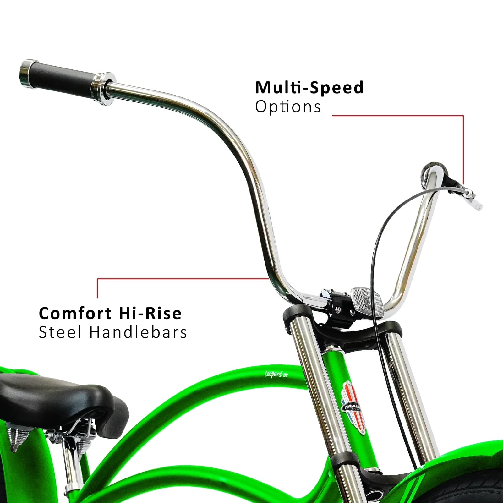 Sleek Cruiser Bike with Lightweight, Adjustable Seat Height, Triple Tree Fork - Green Model A21EF4