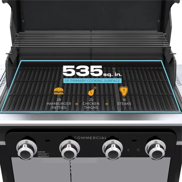 Versatile Gas Grill with Tool Holder, Storage Rack, Warming Rack - Heavy Duty Steel Black Model 8D02D3