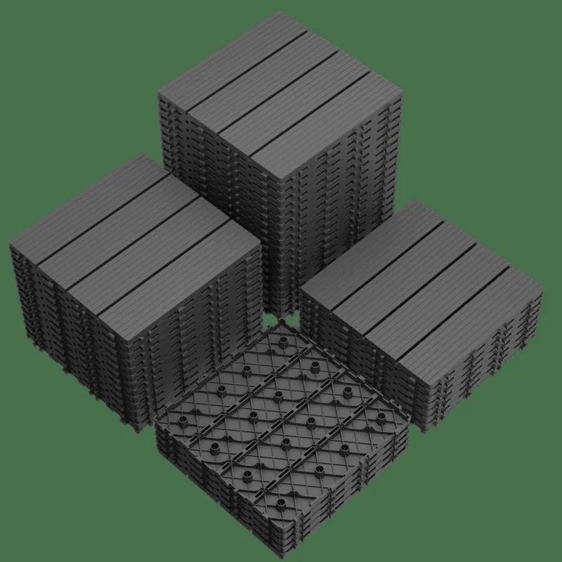 Building Material Premium with Easy Installation, 44-Pack Interlocking Deck Tiles - Plastic Gray Model 15195D