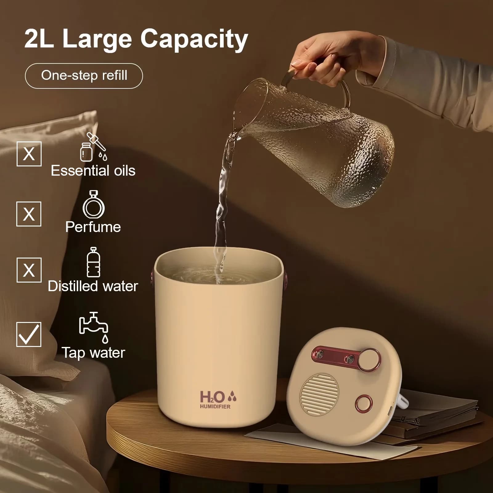 Professional Humidifier with Battery, Adjustable Humidistat, Purifies Air - White Model 1E510E
