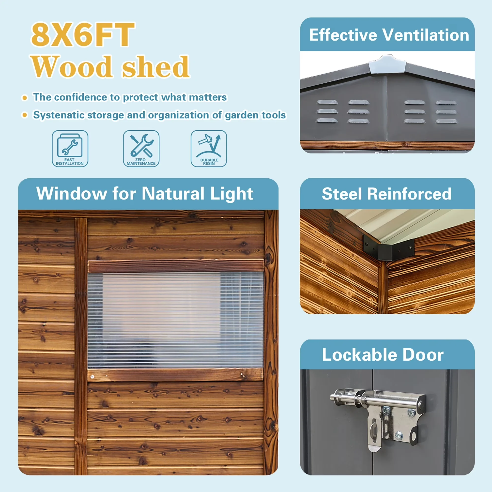 Durable Shed with Lockable Door, Waterproof, Uv Resistant - Wood, Metal Multicolor Model 9DDFCD