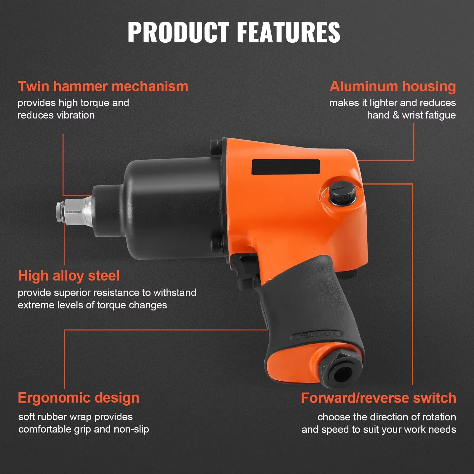 Professional Air Tools Compressor with Lightweight, Lightweight Pneumatic Tool, Impact Wrench for Auto - Model 1F9121