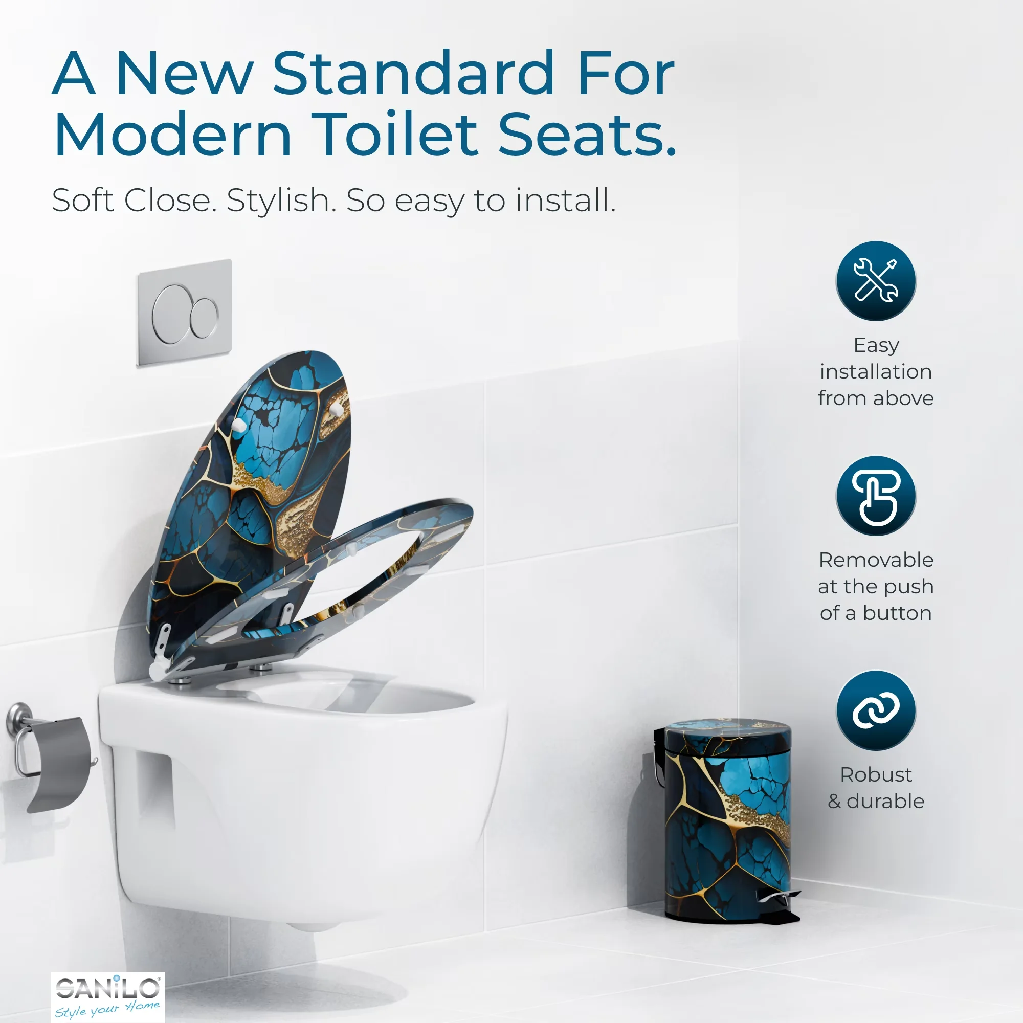 Versatile Toilet Seats And Lid with Easy To Install, Adjustable - Molded Wood Blue Model 9CFAC8