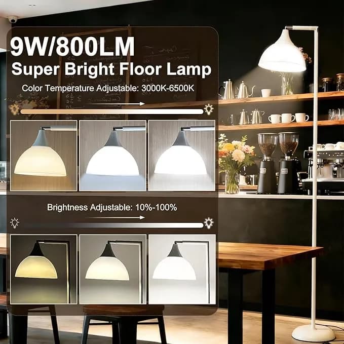 Premium Floor Lamp with LED, Dimmable, LED buld - White Metal Deco for Daily Use Model E4B0E8