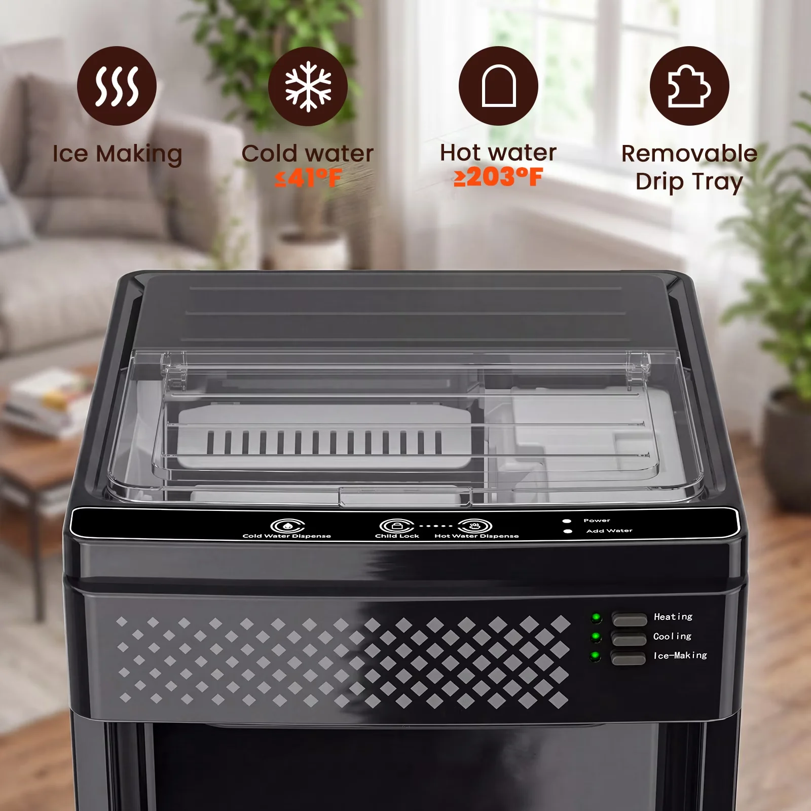 Premium Water Filtration with Child Safely Lock, Child Safety Lock, Ice Maker - Silver Abs, Stainless Steel for Home Office Model 0DAF10