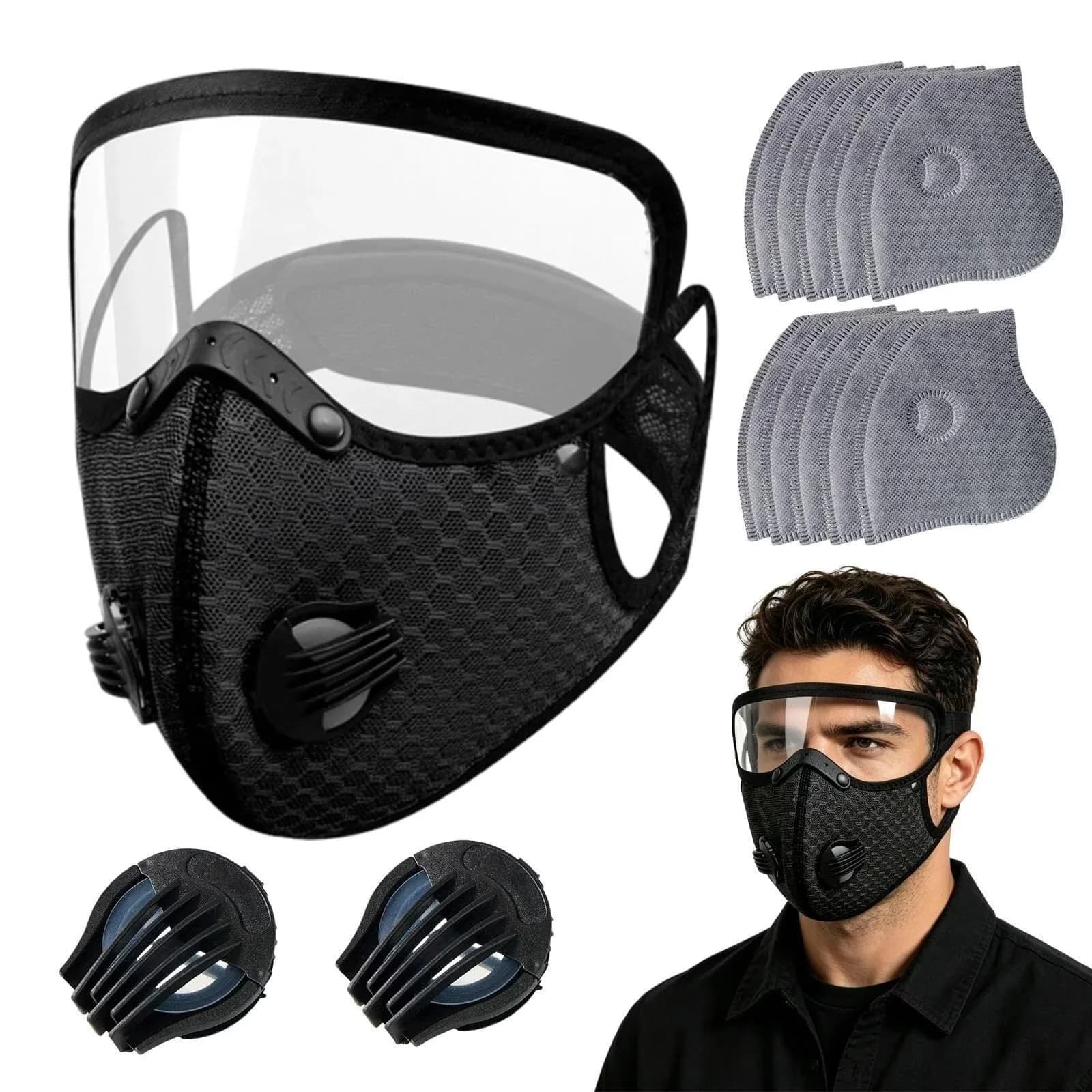 Protective Equipment Modern with Reusable Carbon Filter Dust Mask, 5-Layer Face Mask - Black Model BD40AF