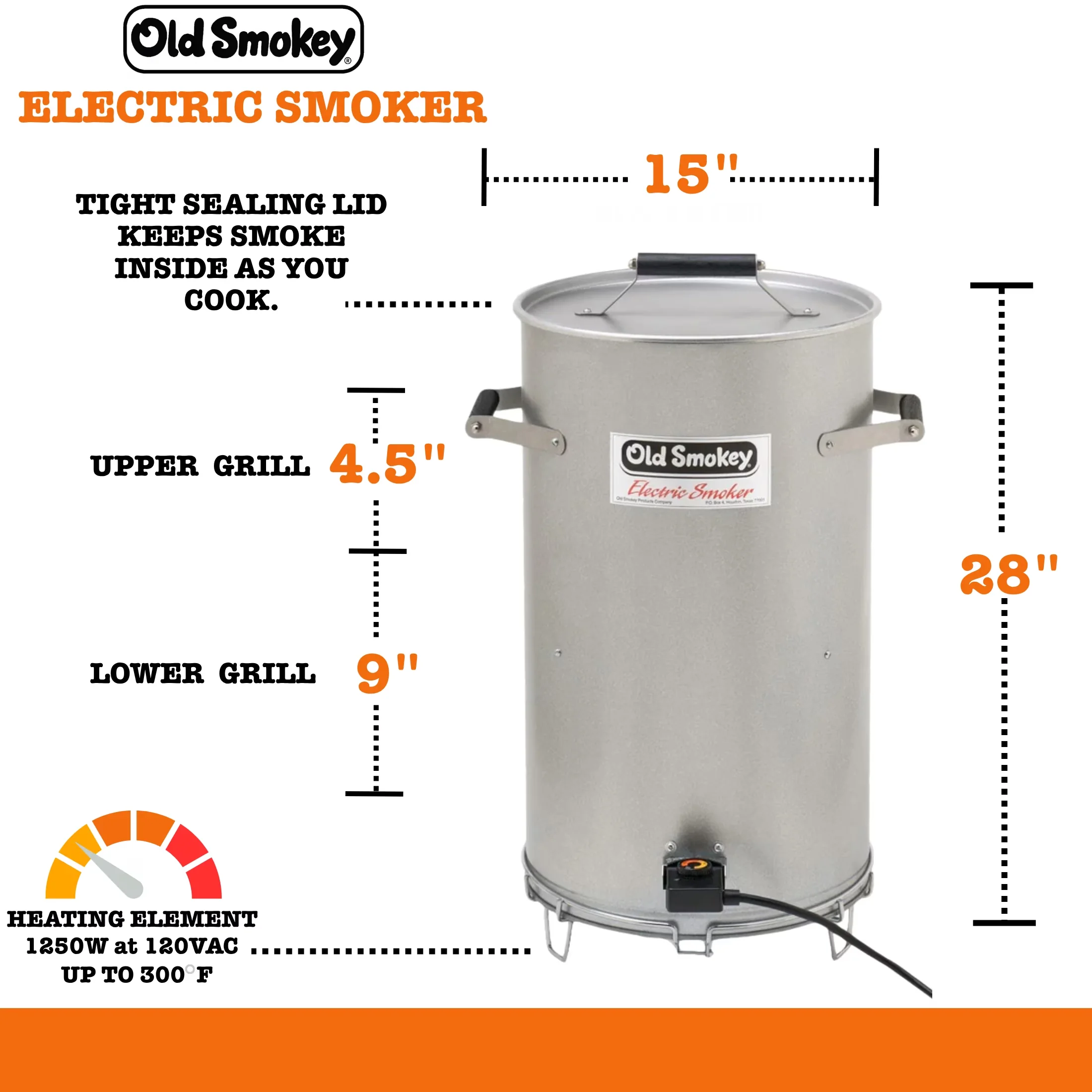 Smoker Stylish with 1250W, Storage Rack, Warming Rack - Steel Silver - Standard Series Model B12819