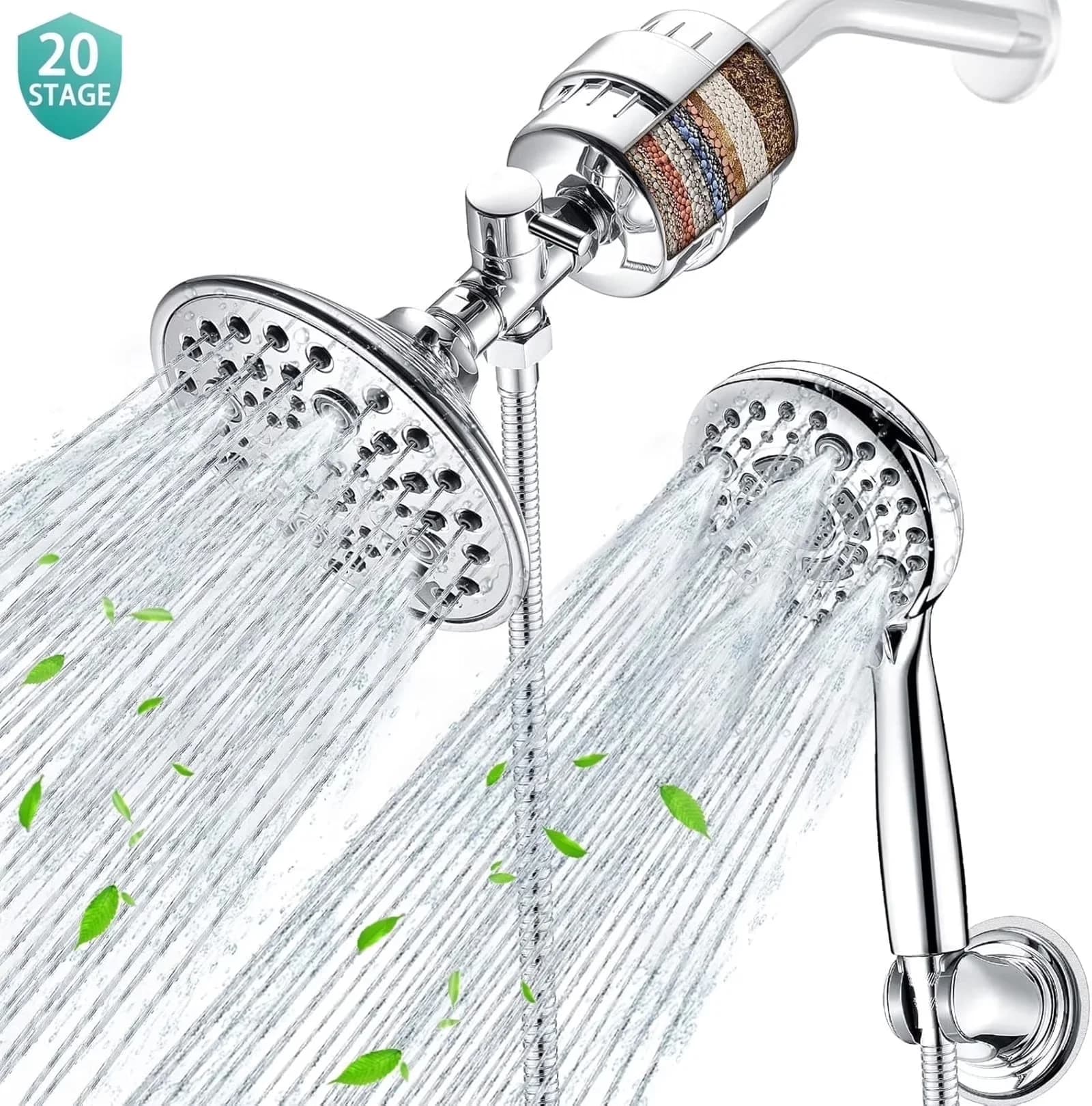 Sleek Shower Head with Anti-Clog, Adjustable Flow Rate - Chrome + Abs 8“ Model BDA42F