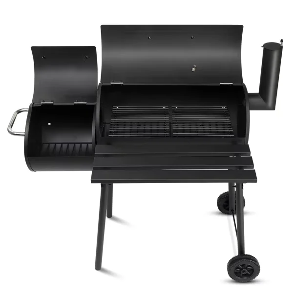 Quality Smoker with Adjustable Charcoal Tray, Locking Lid - Black High-Temperature Powder Coating, Enamel Grilling Rack, Stainless... Model CAF937