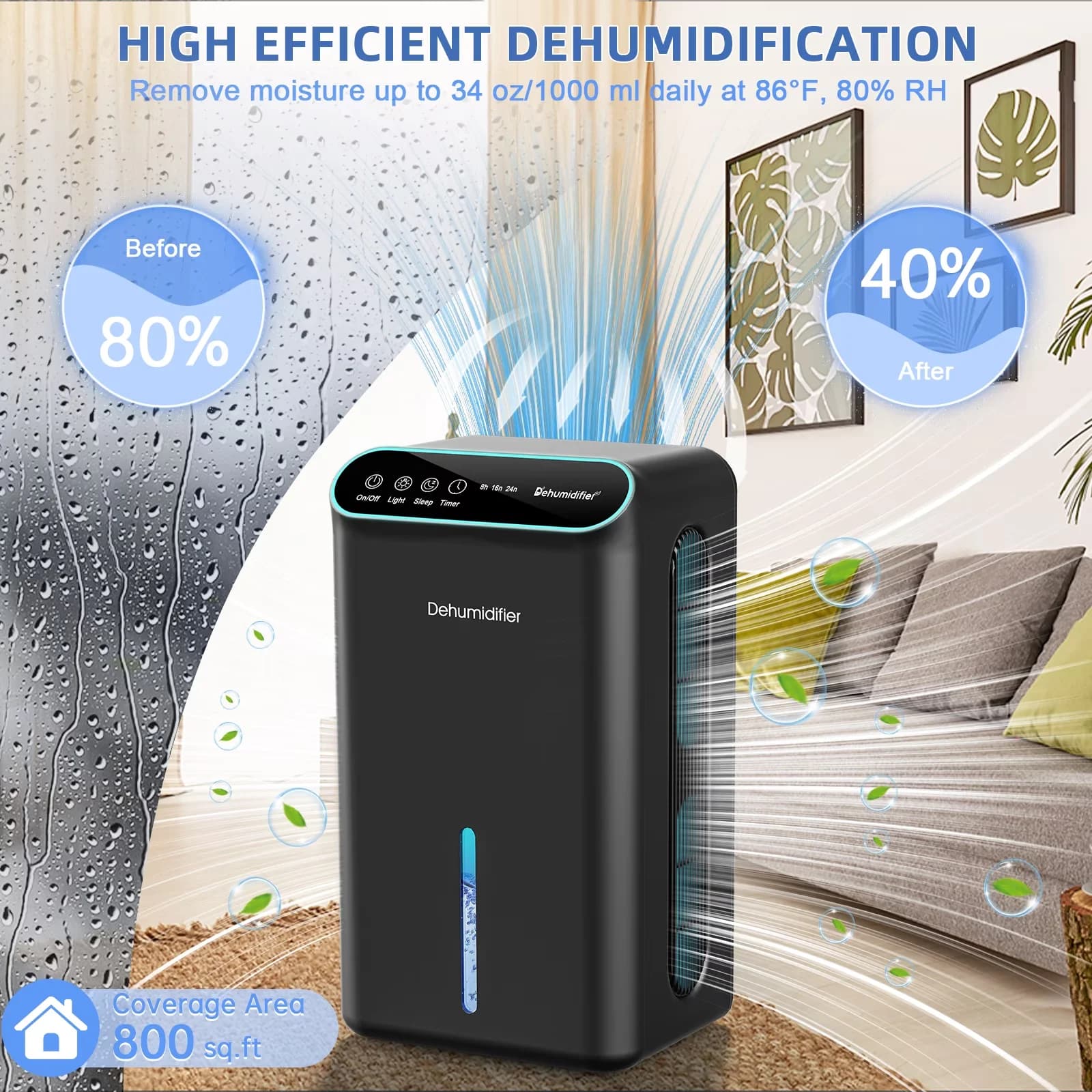 Durable Dehumidifier with LED, Automatic Shut-Off, 86 OZ Dehumidifiers - Black for Home Model BD4B85