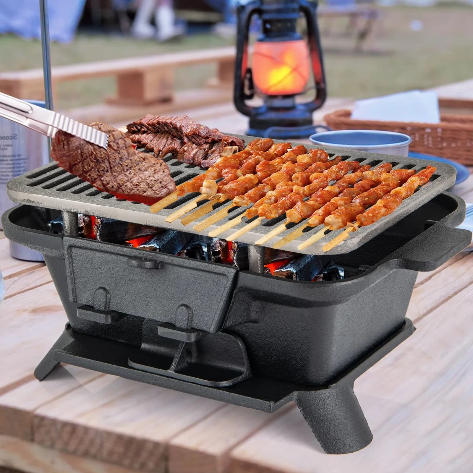 Flat Top Grill Versatile with Portable, Double-sided Grilling Net - Iron Black for Camping Model C6E1A8