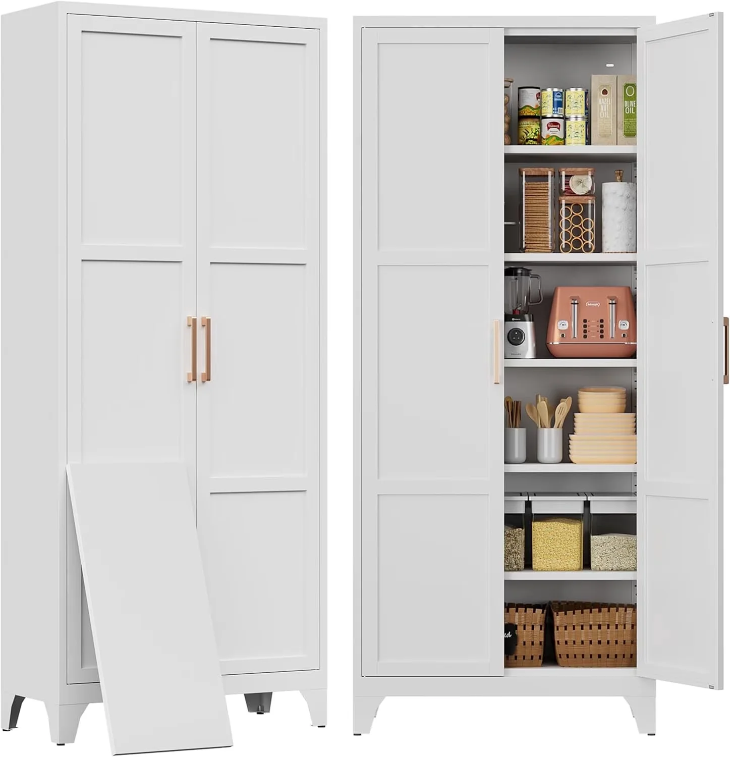 Durable Kitchen Renovation with Modern, Adjustable Shelves - Metal White Model A0C55C