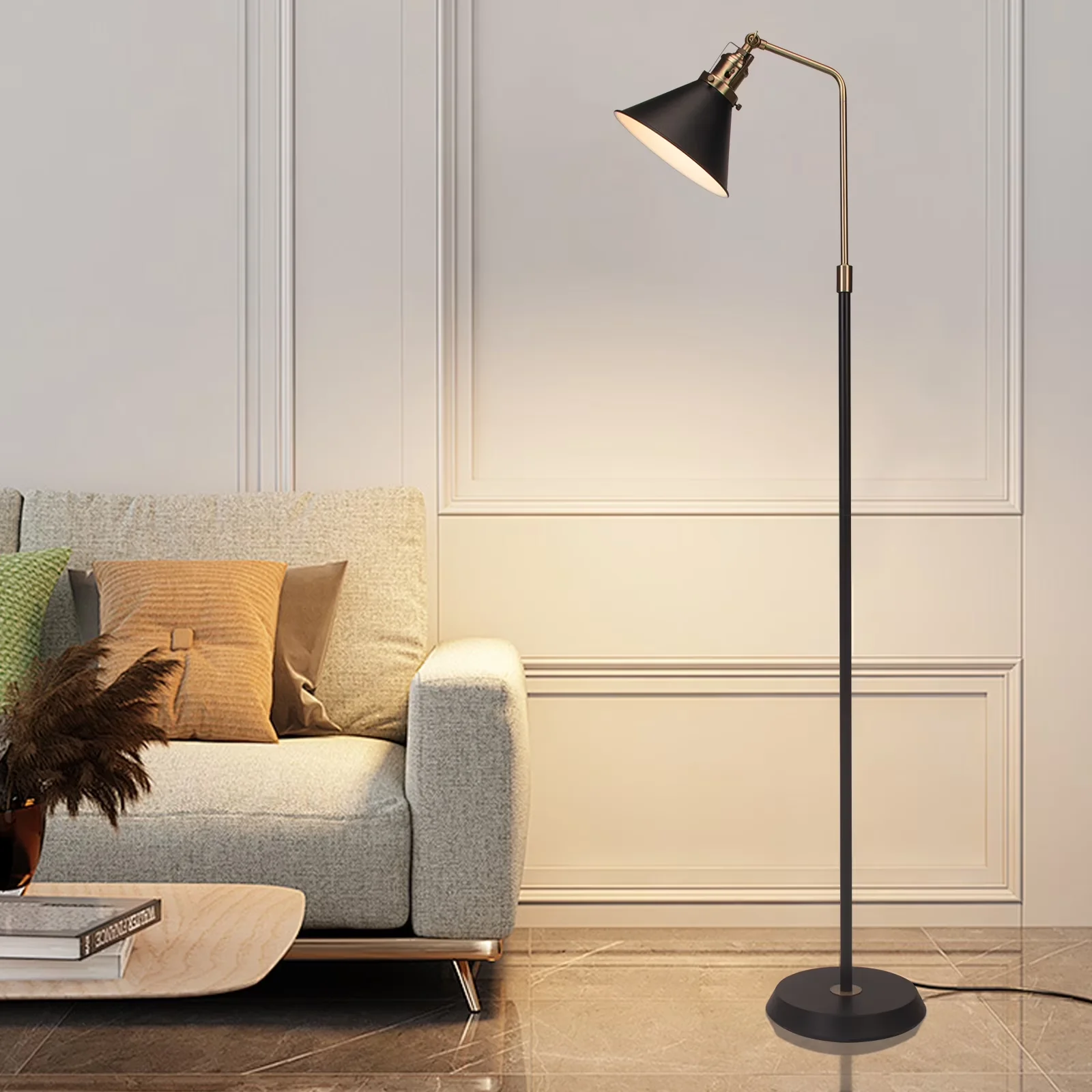 Floor Lamp Versatile with LED, Adjustable Head, Industrial - Metal Black Model BBC8E7