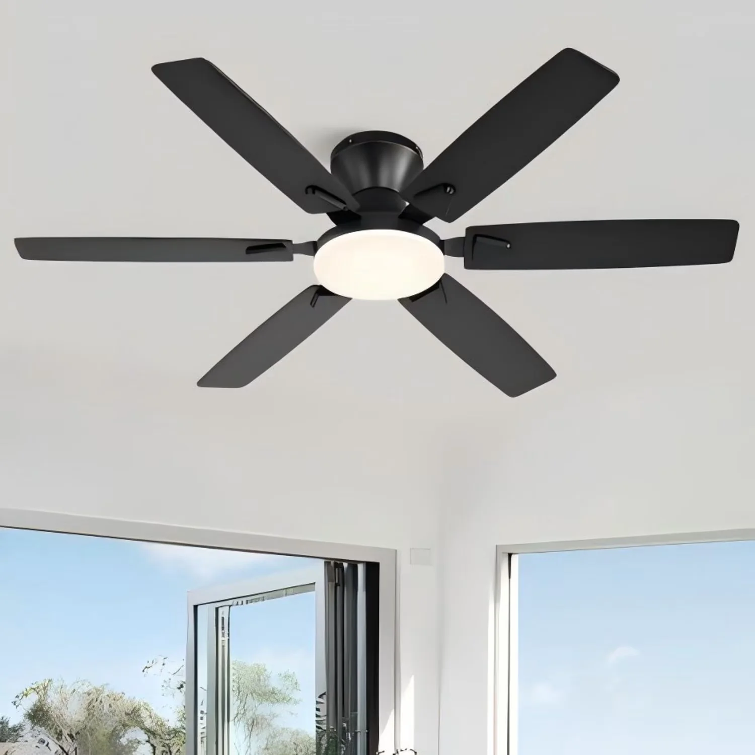 Ceiling Fan Classic with LED, Modern, 52in - Black - Space-Saving Design Model 921DB5