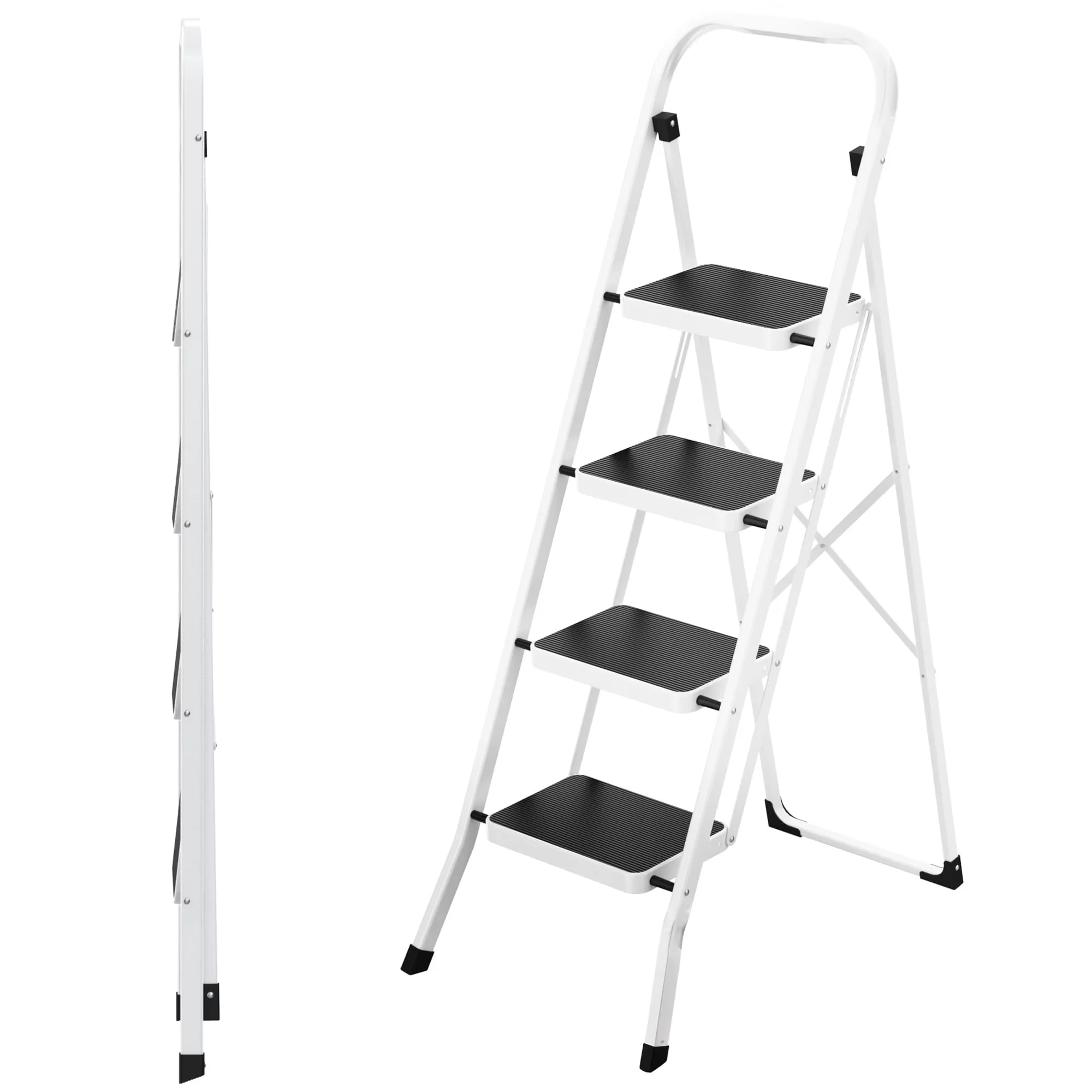 Innovative Ladders And Step Stool with Metal Frame, 4 Ladder, 330 lbs Heavy Duty Folding - White Metal Model B3F290