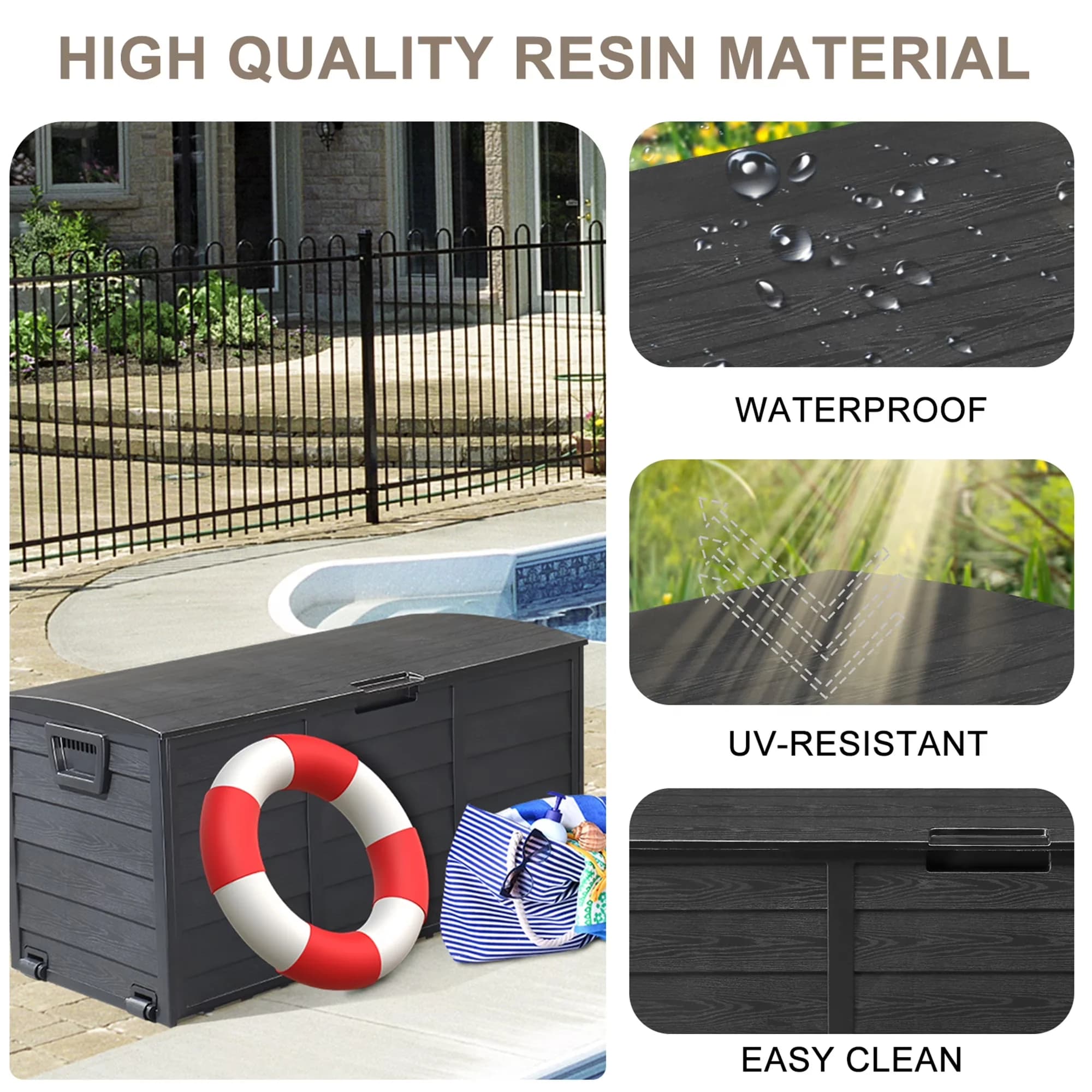 Essential Garage Storage Supply with Lockable, Water-Resistant - Resin Plastic, Resin Black for Garden Model B21141