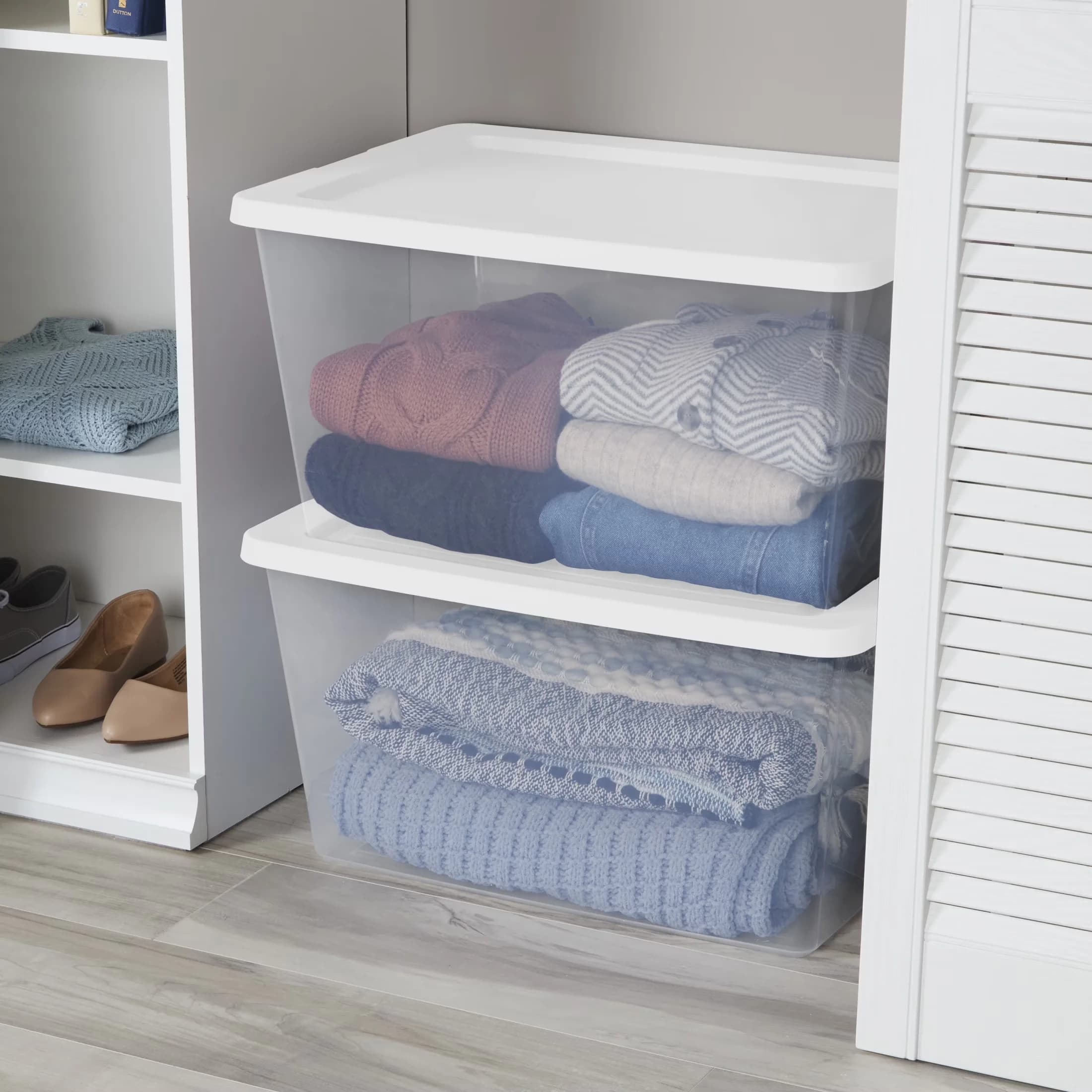 Premium Garage Storage Supply with Stackable, Snap-On Lid, White - White Plastic Model BC2EE4