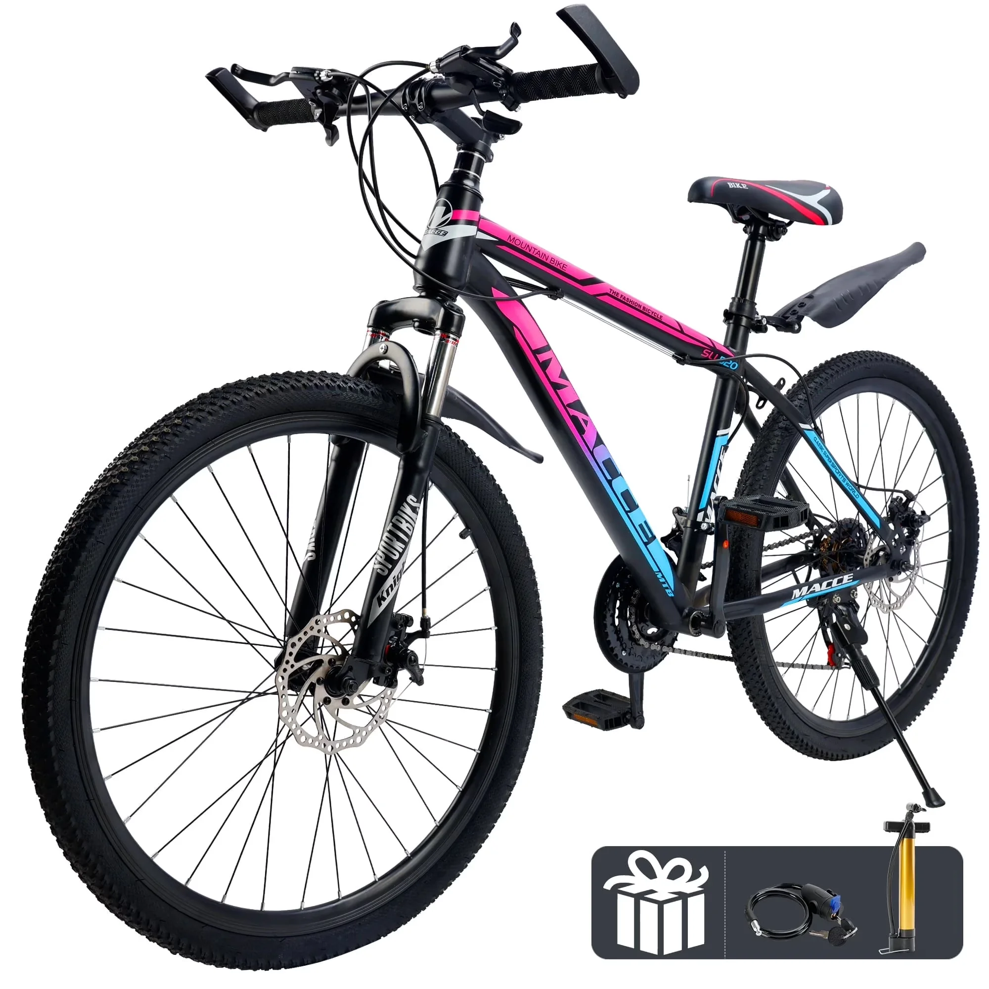 Innovative Mountain Bike with Adjustable Seat Height, Adjustable Speed, Fashion-forward spring suspension fork - Pink Model 2FBDF1