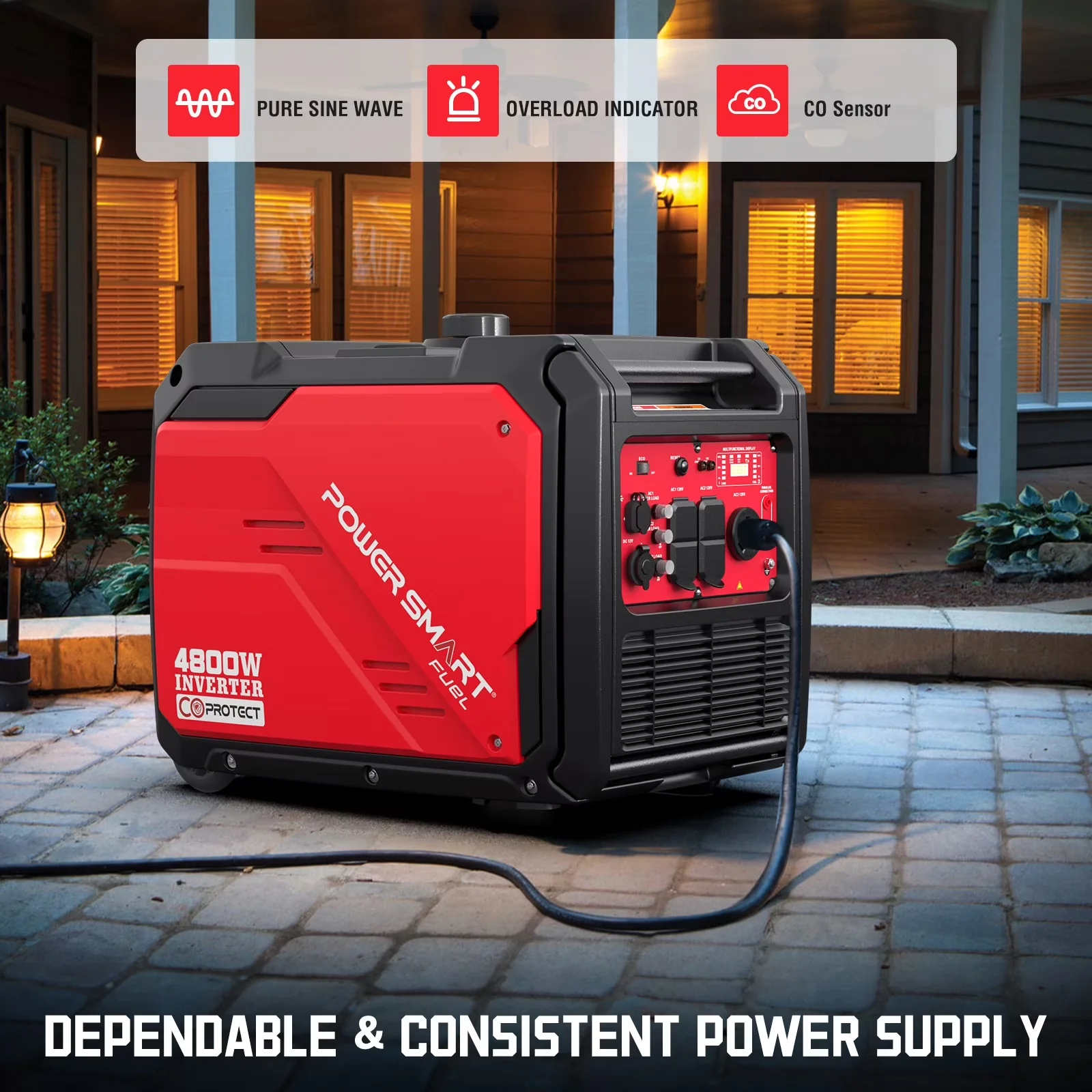 Premium Generator with 4800W, Co Shut-Off, Usb Port for Home, Outdoor - 4800 Model BA91FF