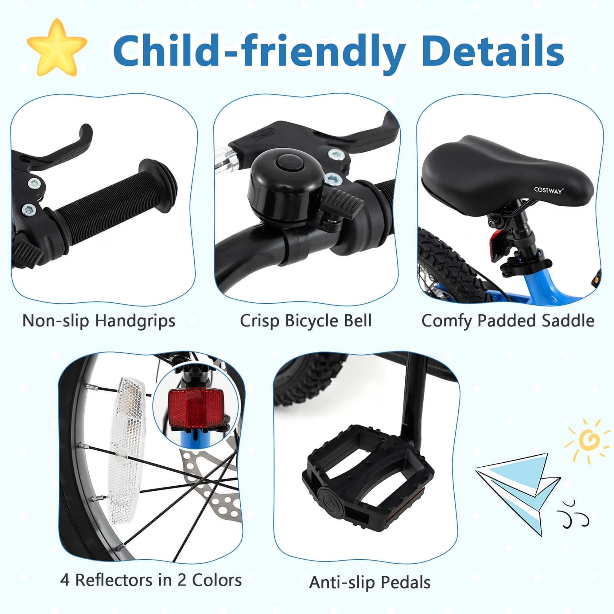 Kids Bike Stylish with Adjustable Seat, 16 Inch Children Bicycle - Blue Model A24D62