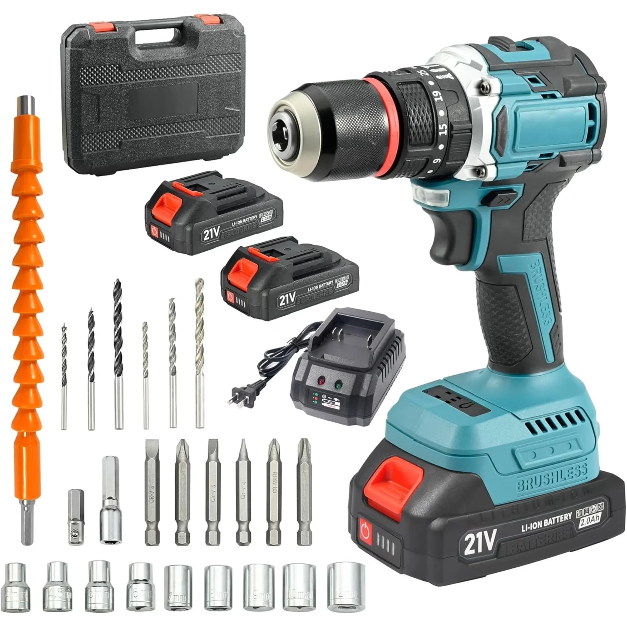 Compact Drills Driver with Battery, 21V, Adjustable - Blue 13 mm - Modern Design Model 979A39