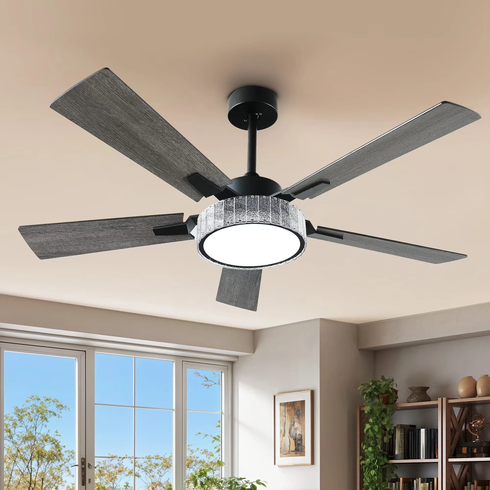 Professional Ceiling Fan with LED, Smart Technology Capable, Farmhouse - Black Acrylic Model B11CD2