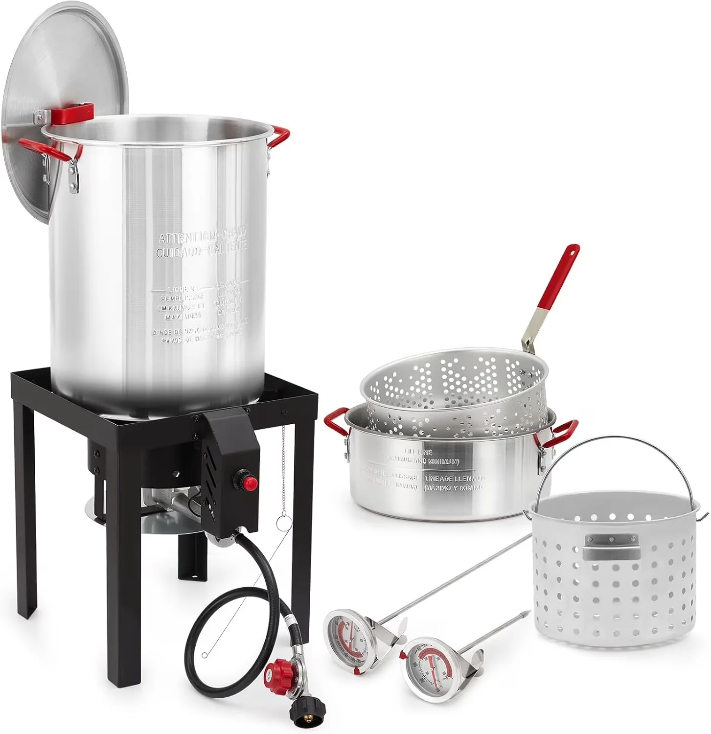 Sleek Outdoor Fryer with Thermometer, 30QT Turkey and 10 QT Kit, Cooking - Aluminum Multicolor Model E09F46