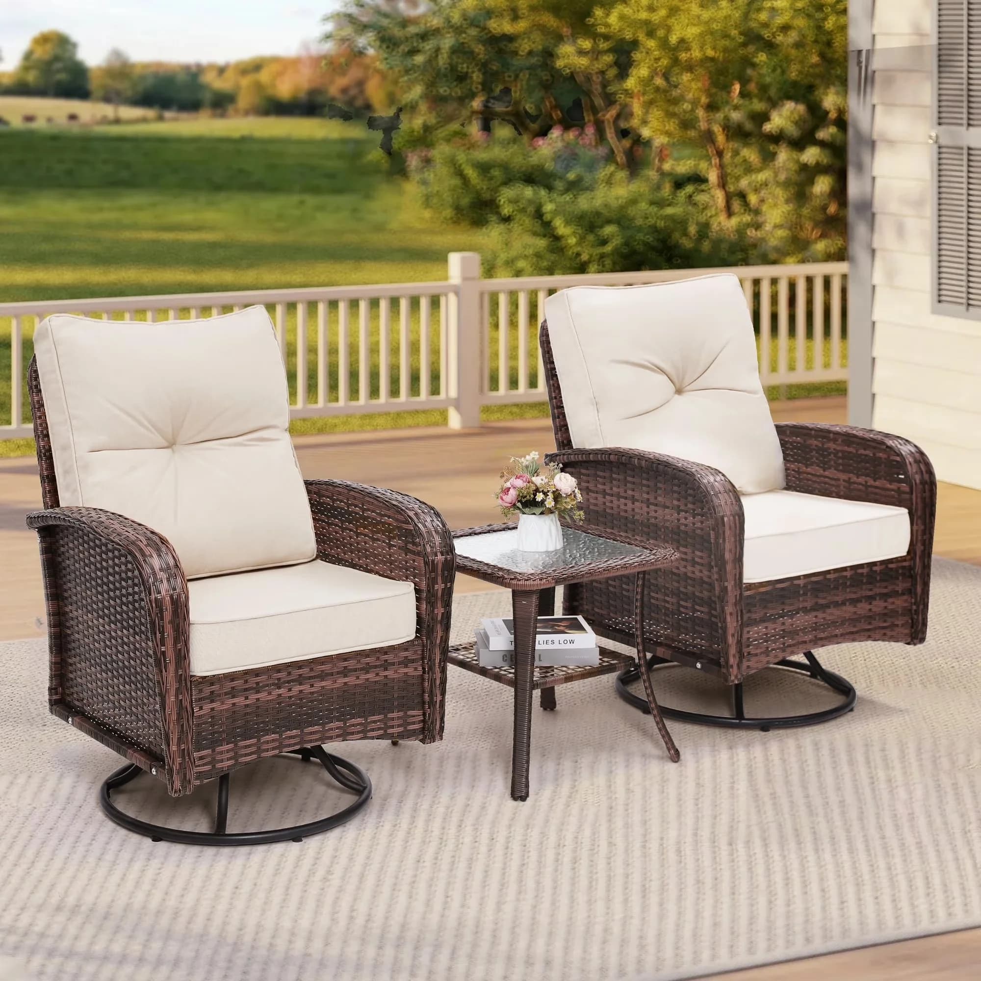 Innovative Patio Chair with Weather-Resistant, Outdoor Swivel Wicker Glider Set - Wicker, Rattan Brown for Garden Model 43CEB3