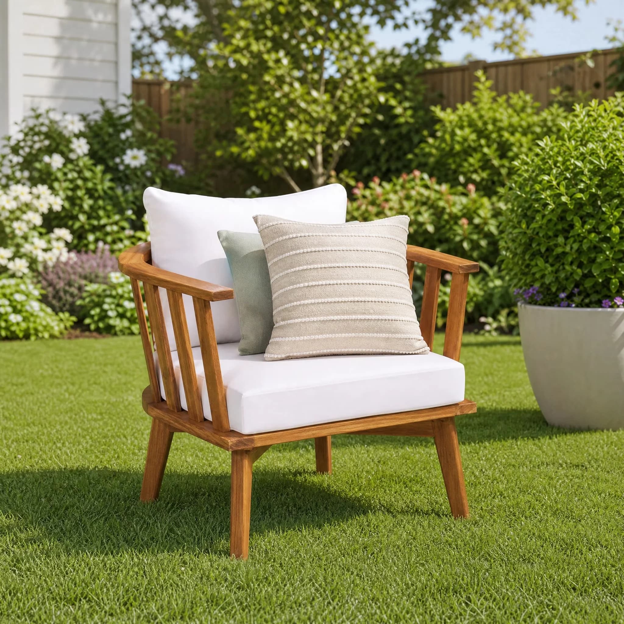 Patio Chair Reliable with Waterproof, Rust Resistant, Waterproof Cushions - Brown Wood Model 47A2F1