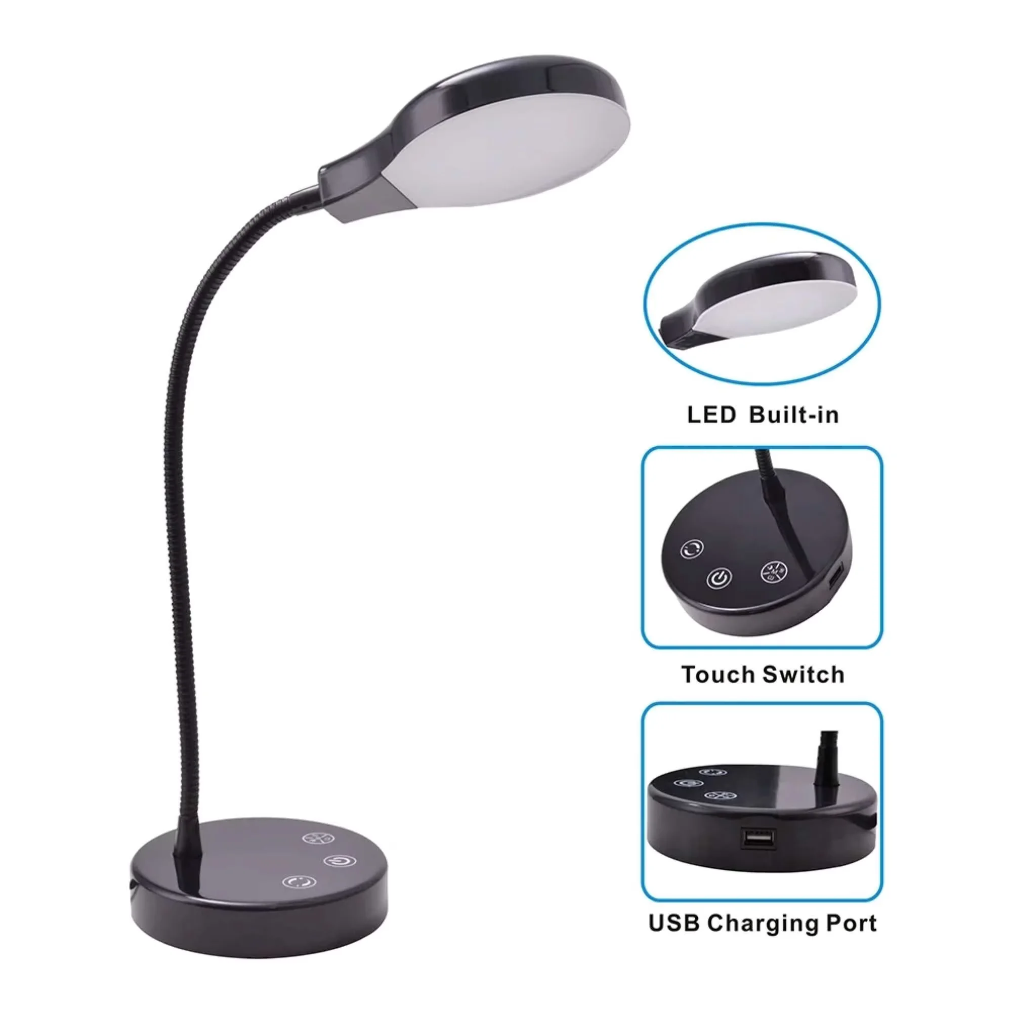 Desk Lamp Versatile with LED, Energy Efficient, Usb Port - Black Plastic,Metal Model 17E692