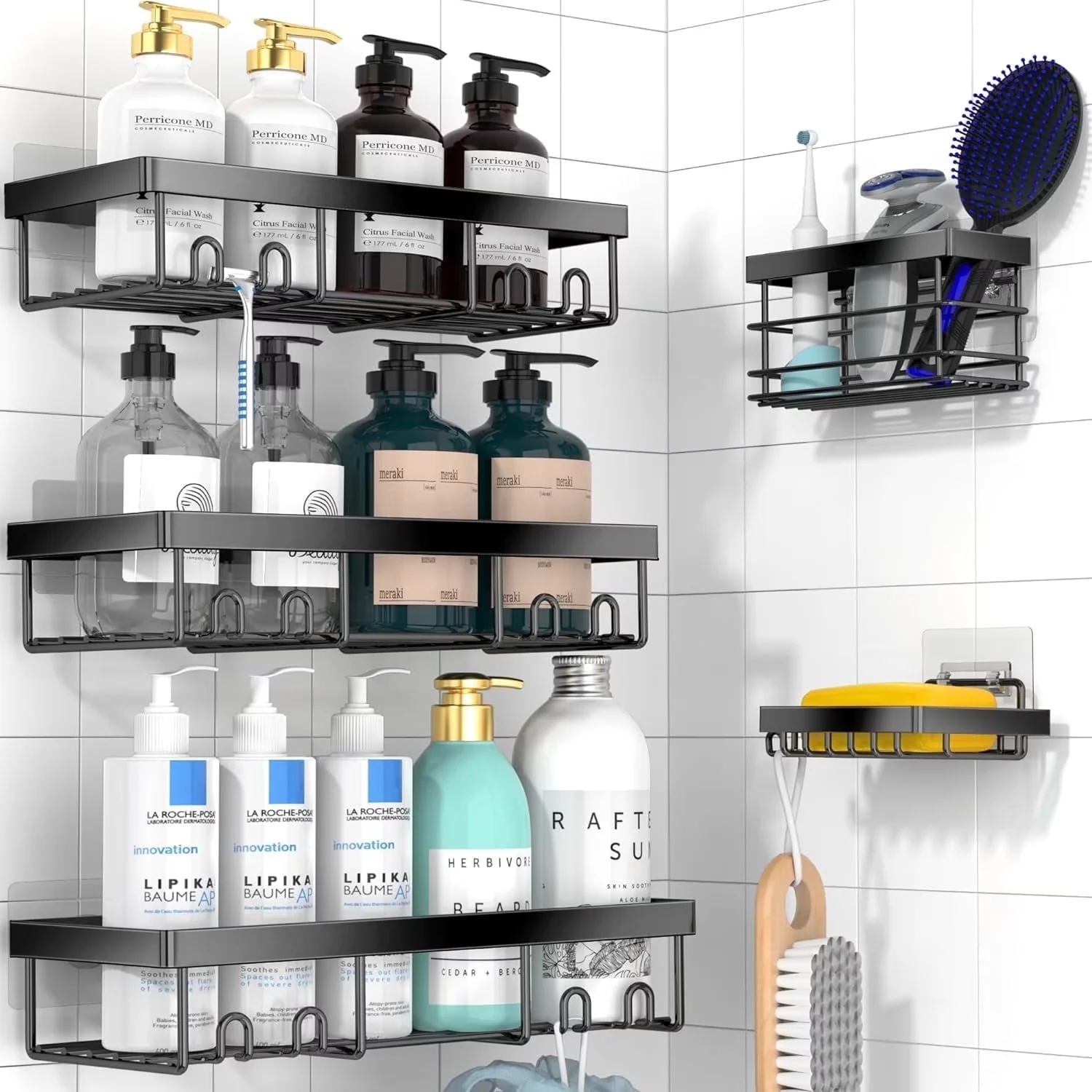 Durable Bathroom Renovation with Rust Resistant, 3 x Shower Shelves - Stainless Steel Black Model 68CD58