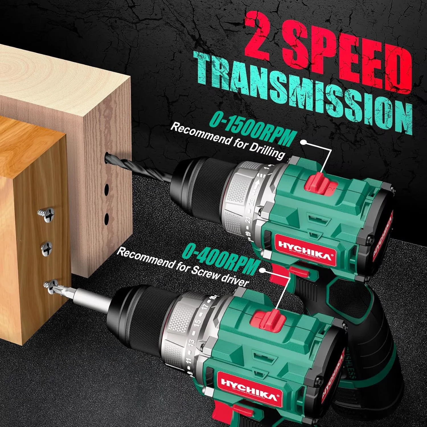Durable Drills Driver with Battery, LED, Drill Set - Green 3/8 - Easy to Use Model 460102