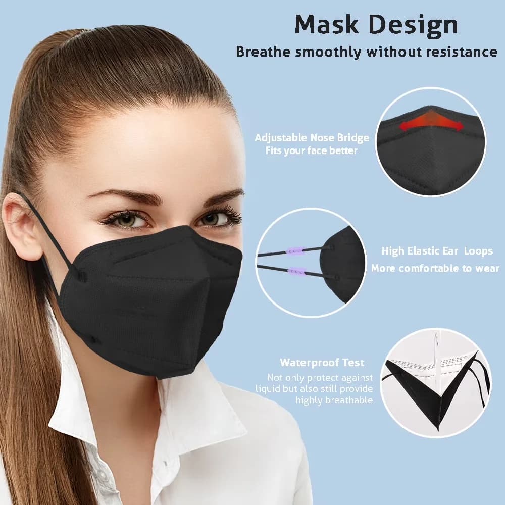 Protective Equipment Versatile with Disposable, KN95 Face Masks - 44% Non-Woven Fabric, 28% Melt-Blown Fabric And 28% Filter Cotton Black Model C82206