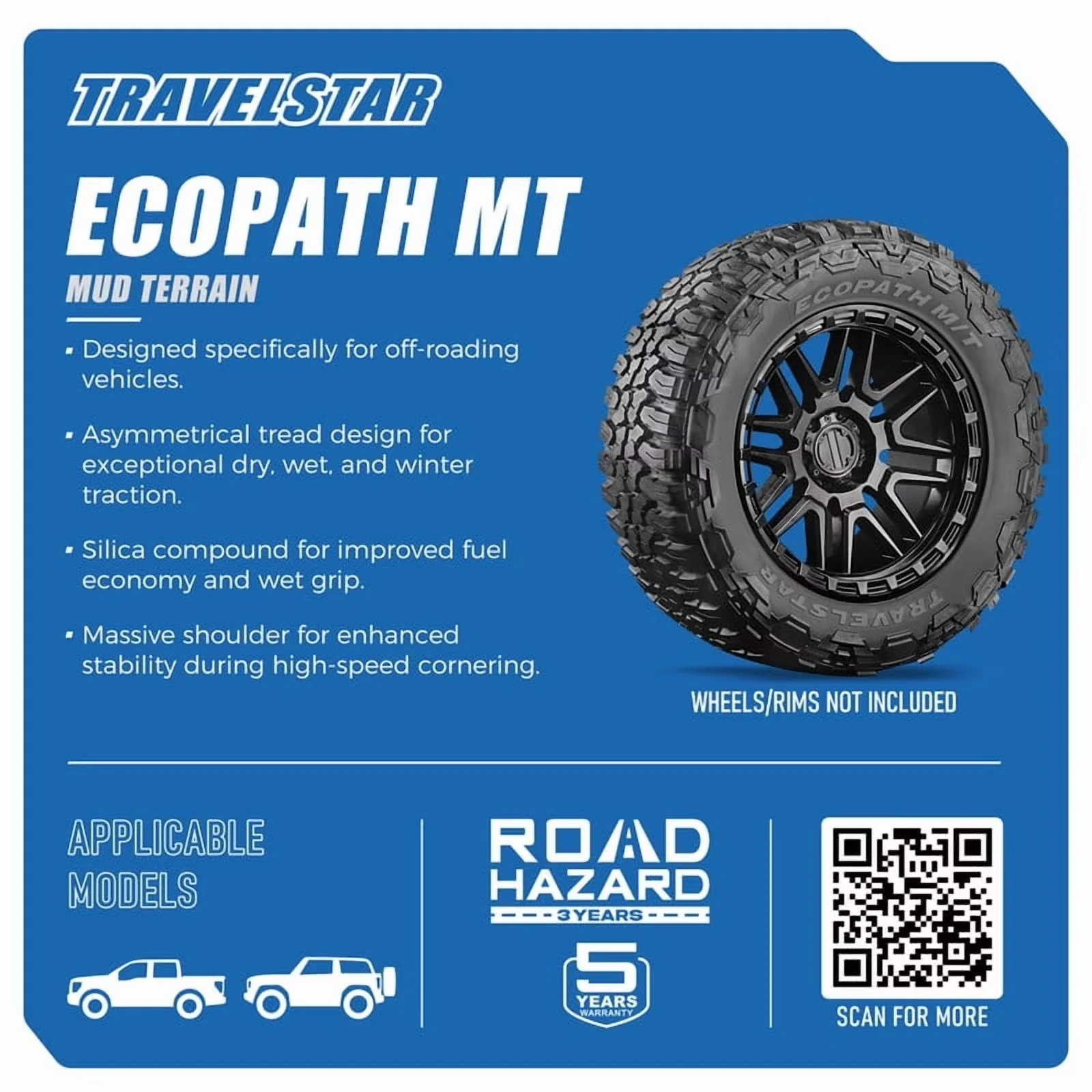 Classic Truck Tire with Fits Multiple Makes And Models, Road Hazard Warranty. - Model 928A39