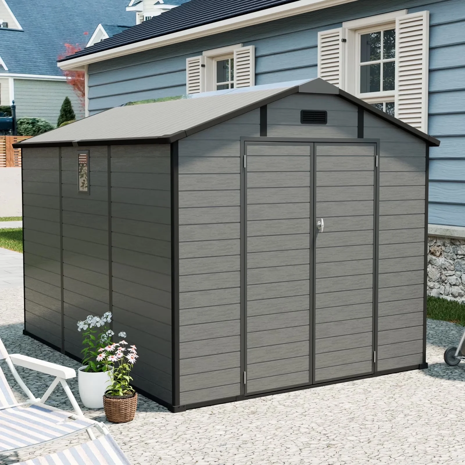 Shed Efficient with Rust Resistant, Lockable Door, Uv Resistant - Dark Gray Plastic,Polypropylene for Garden Model 71F679