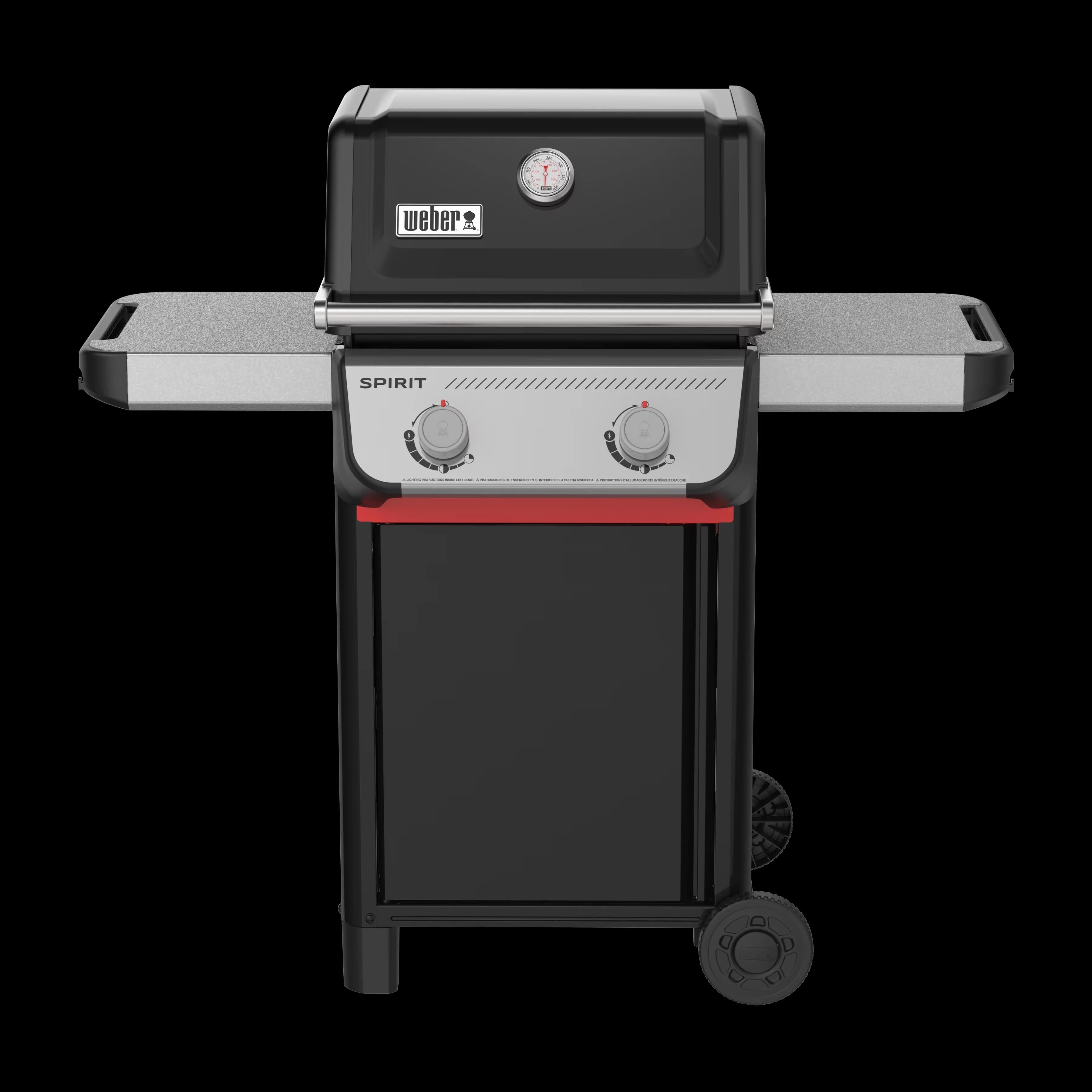 Gas Grill Stylish with Warming Rack, Spirit, Wheels - Black Porcelain Enamel Steel Model EF1F05